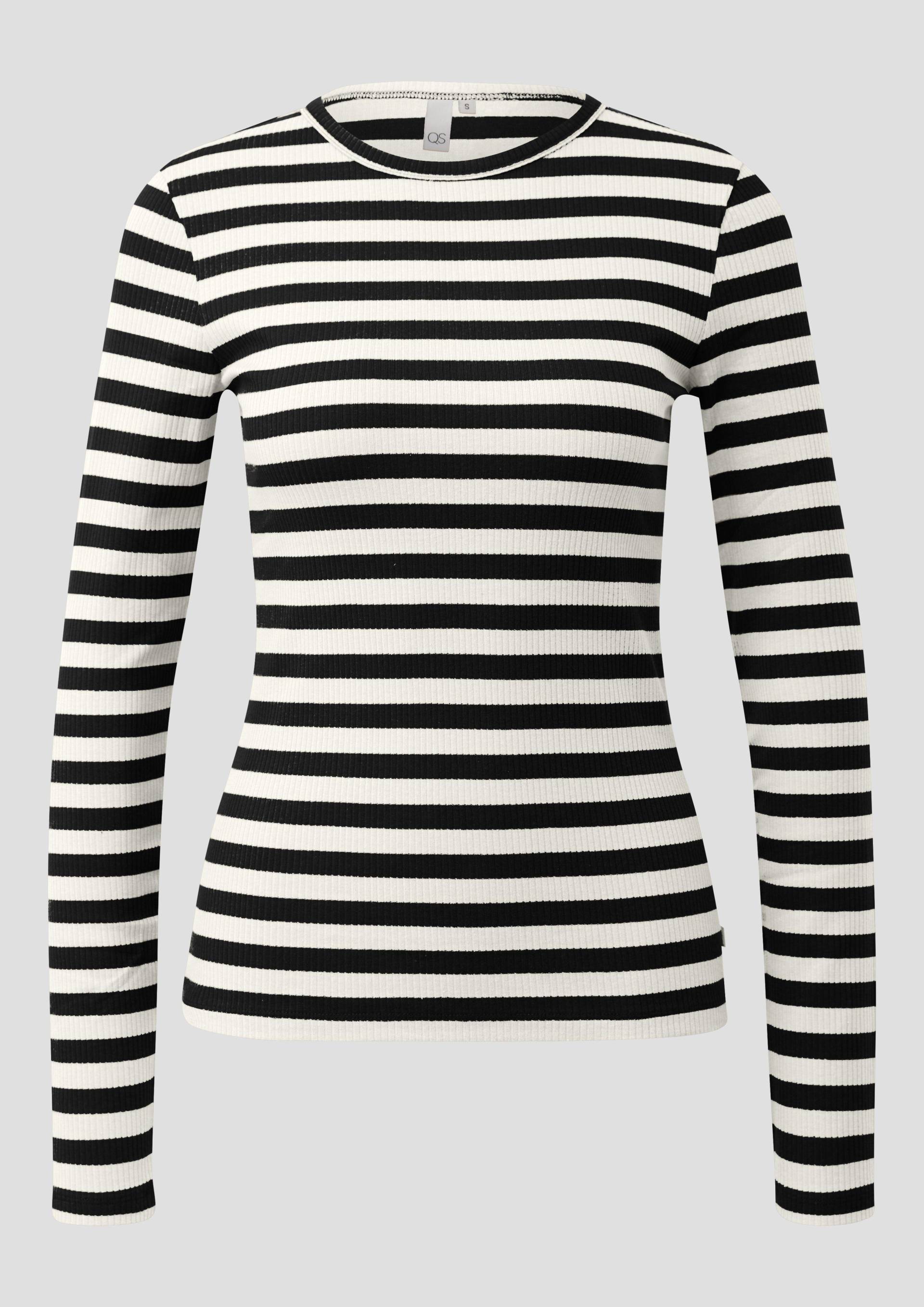 QS - Geripptes Longsleeve im Slim Fit, Damen, schwarz|creme QS - Geripptes Longsleeve im Slim Fit, Damen, schwarz|creme von QS