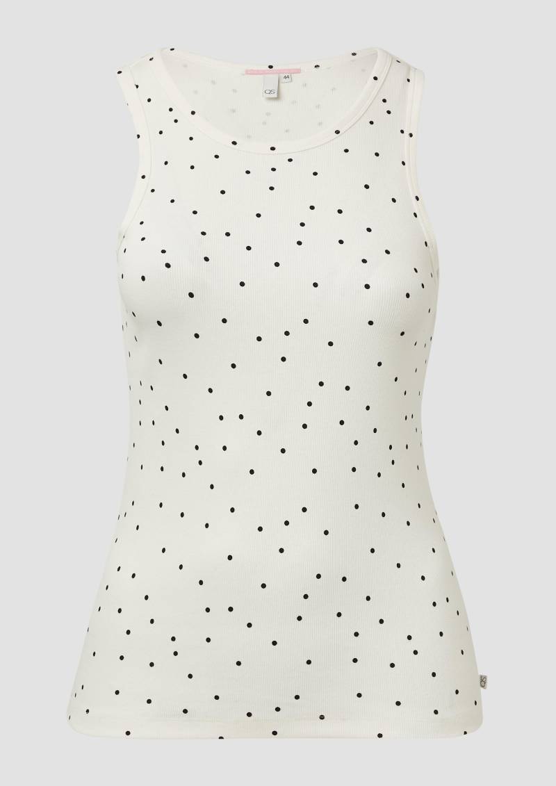 QS - Geripptes Tanktop mit All-over-Print, Damen, creme von QS