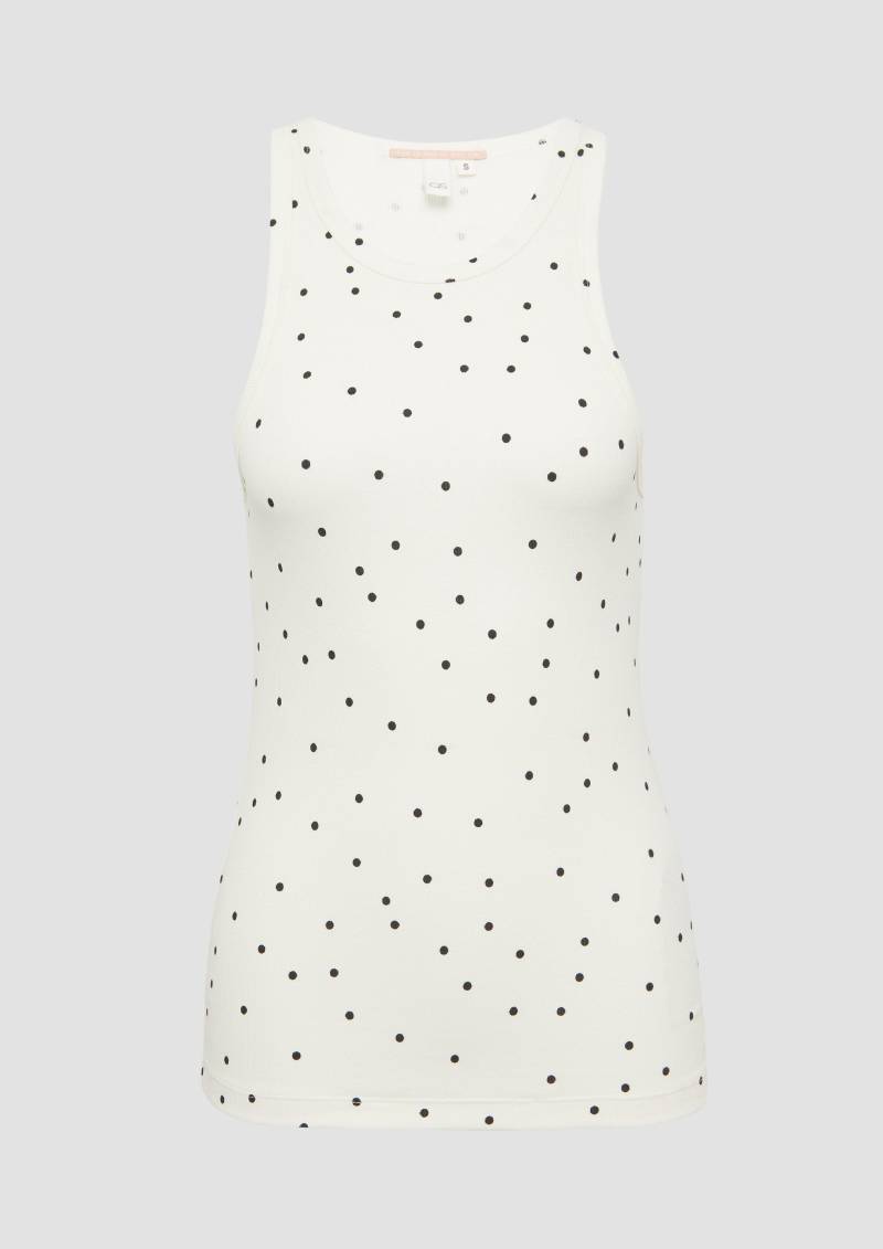 QS - Geripptes Tanktop mit All-over-Print, Damen, creme von QS