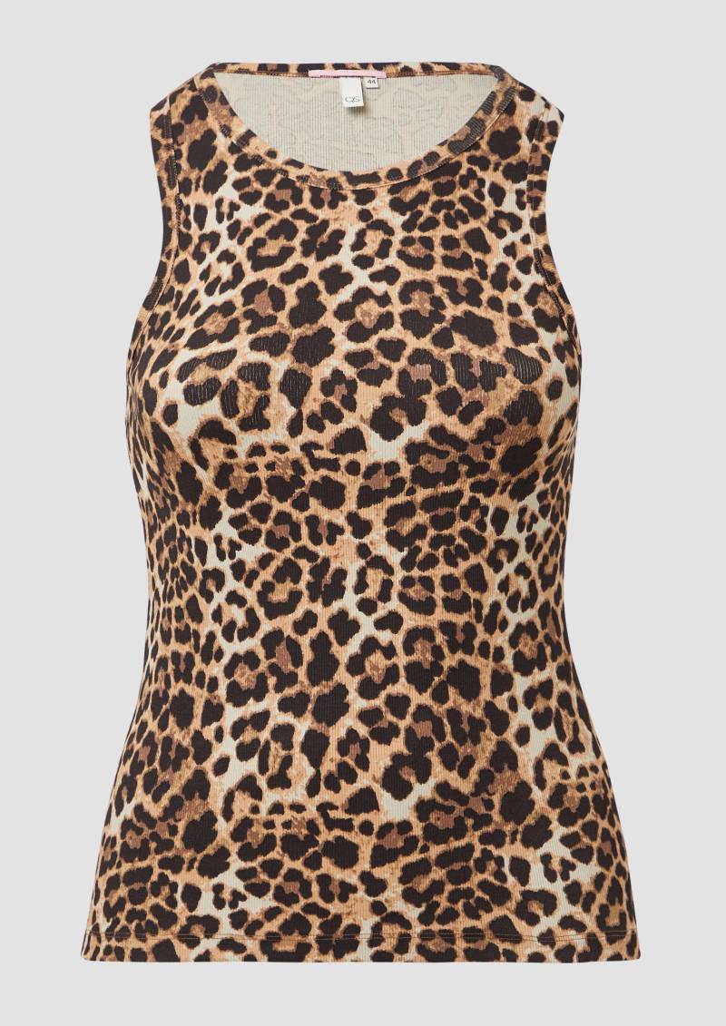 QS - Geripptes Tanktop mit All-over-Print, Damen, schwarz von QS