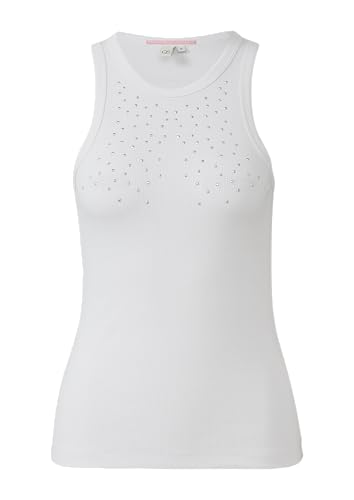 QS Geripptes Tanktop mit Schmucksteine weiß S von QS