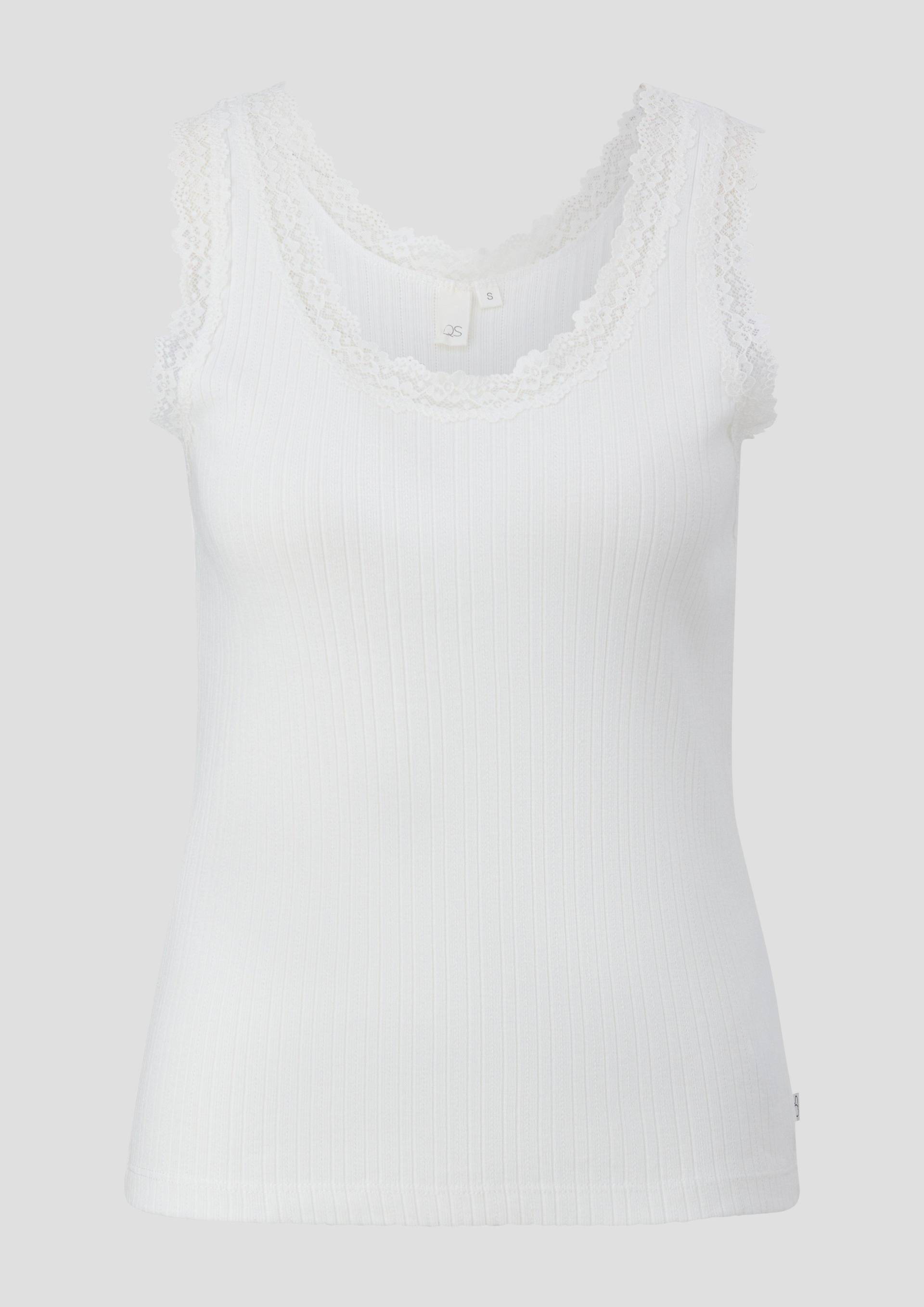 QS - Geripptes Top mit Spitzen-Details, Damen, creme von QS