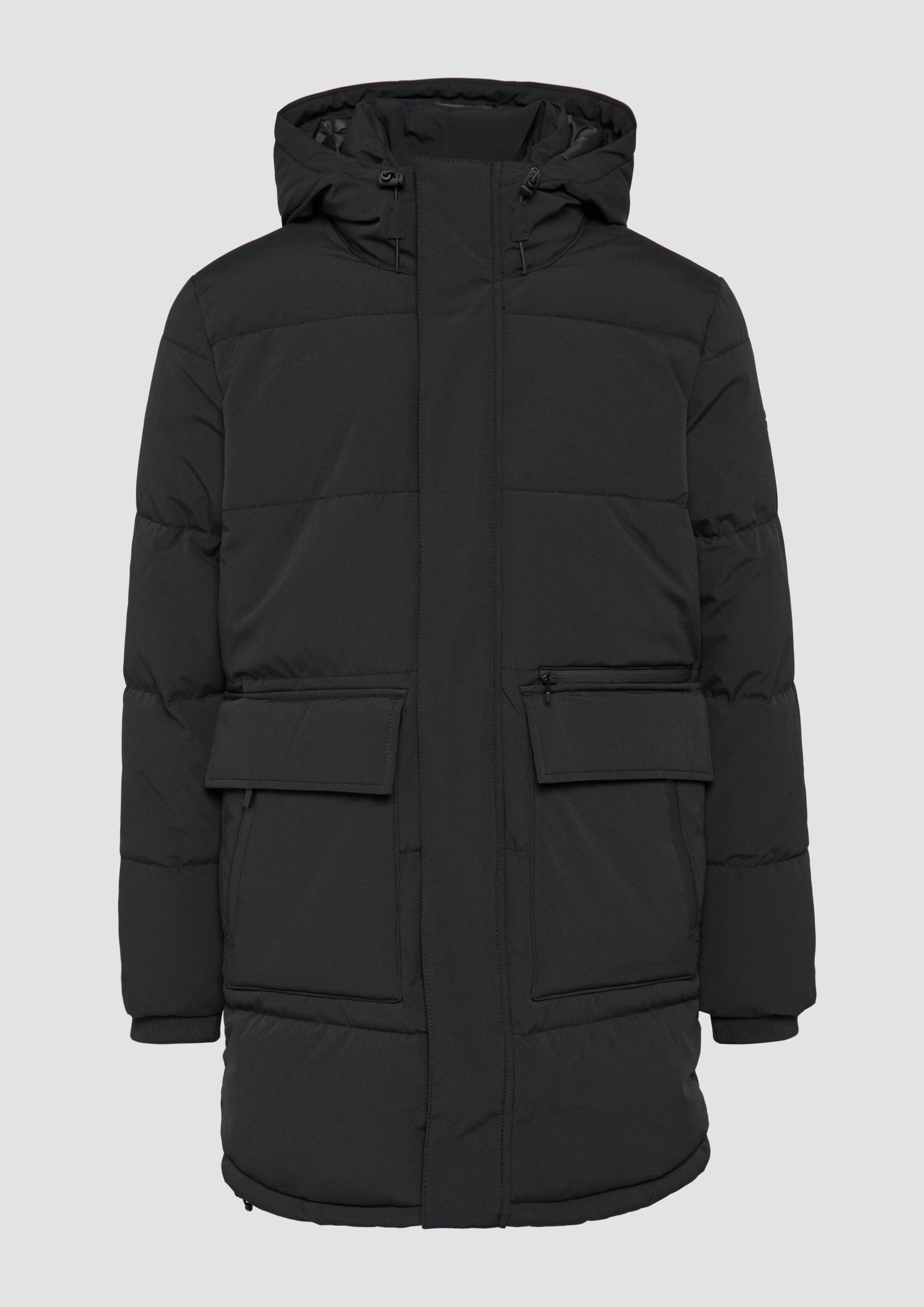 QS - Gesteppter Parka mit Kapuze und Innenkragen, Herren, schwarz von QS