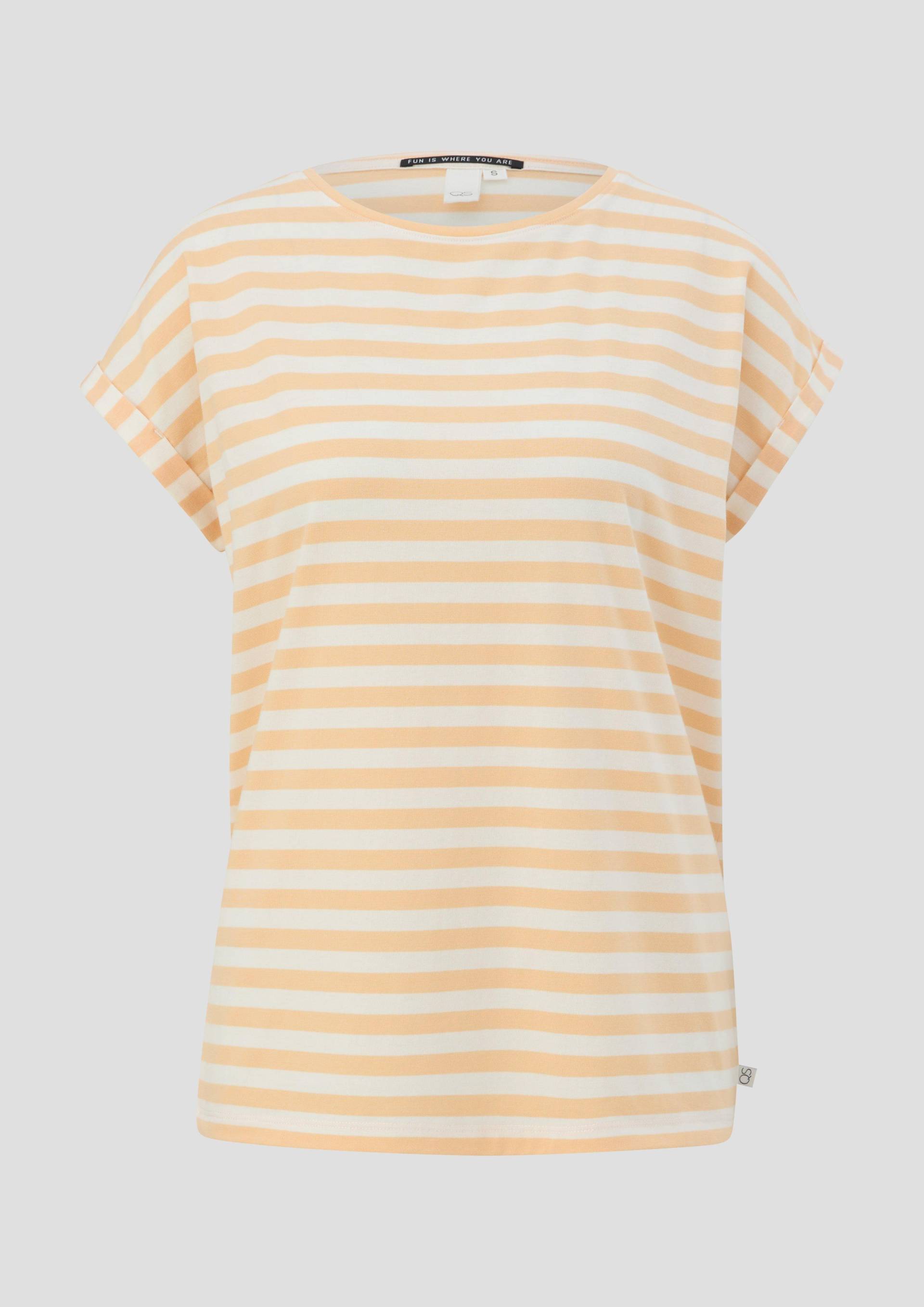 QS - Gestreiftes T-Shirt im Relaxed Fit, Damen, Orange von QS