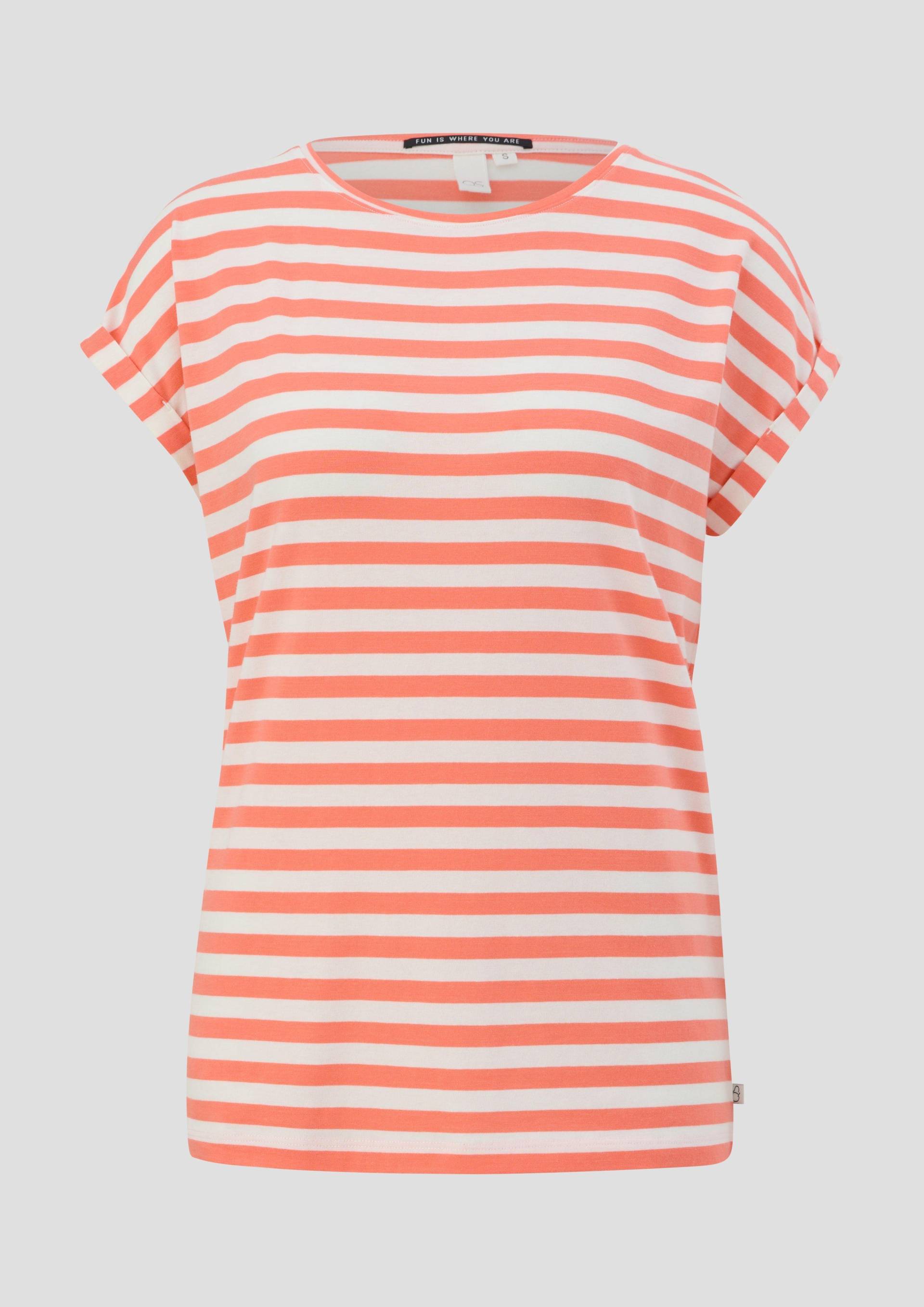 QS - Gestreiftes T-Shirt im Relaxed Fit, Damen, Orange von QS