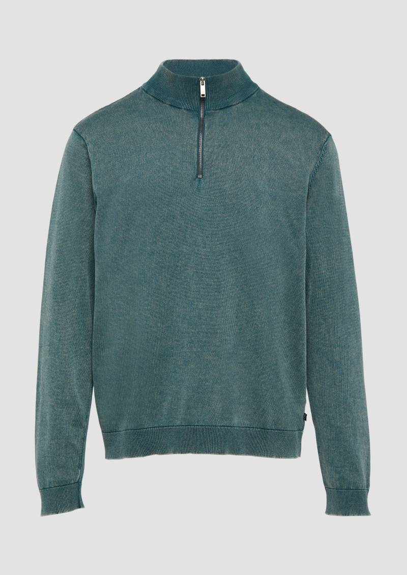 QS - Gewaschener Baumwollpullover mit Reißverschlusskragen, Herren, Blau QS - Gewaschener Baumwollpullover mit Reißverschlusskragen, Herren, Blau von QS