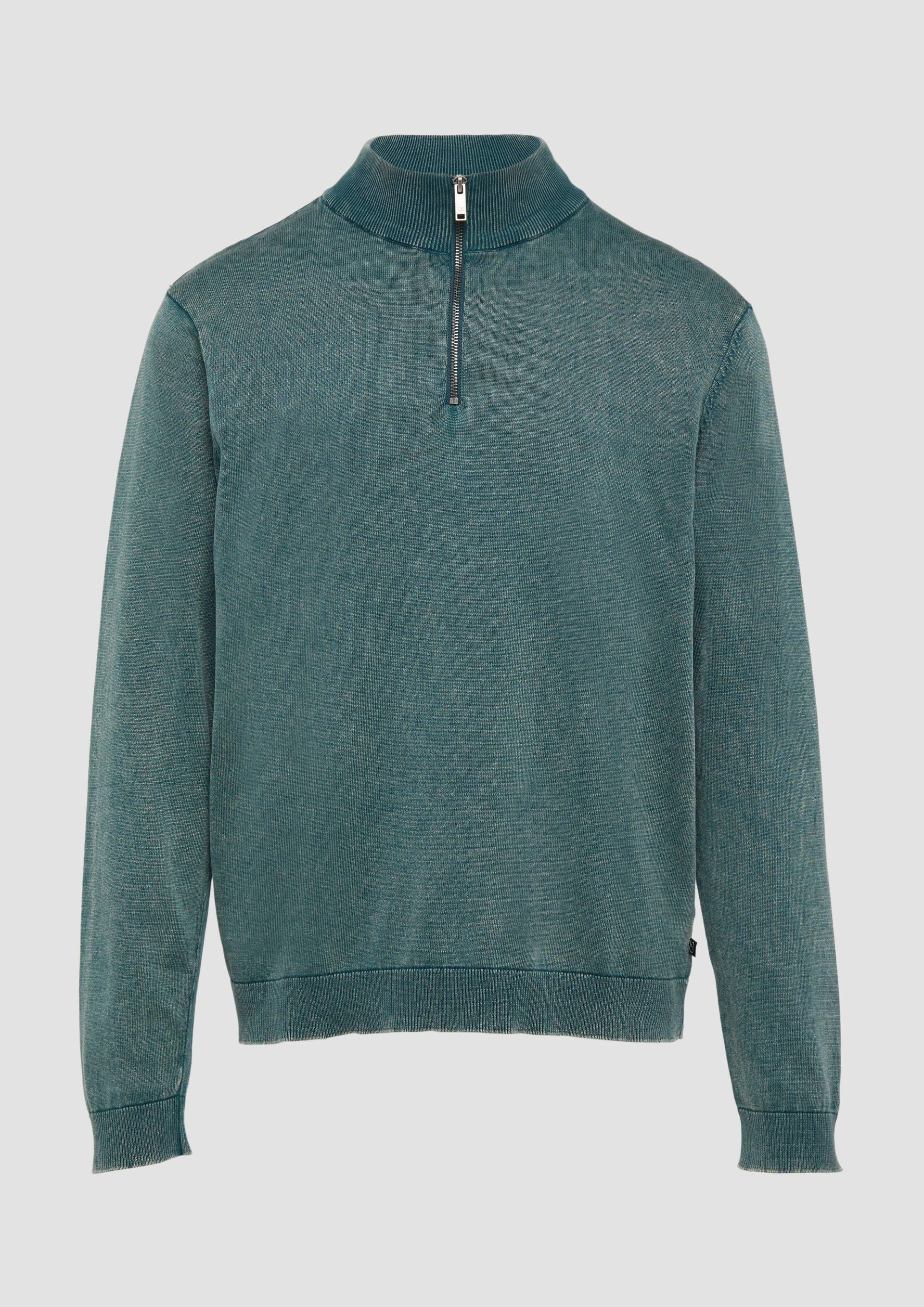 QS - Gewaschener Baumwollpullover mit Reißverschlusskragen, Herren, Blau QS - Gewaschener Baumwollpullover mit Reißverschlusskragen, Herren, Blau von QS