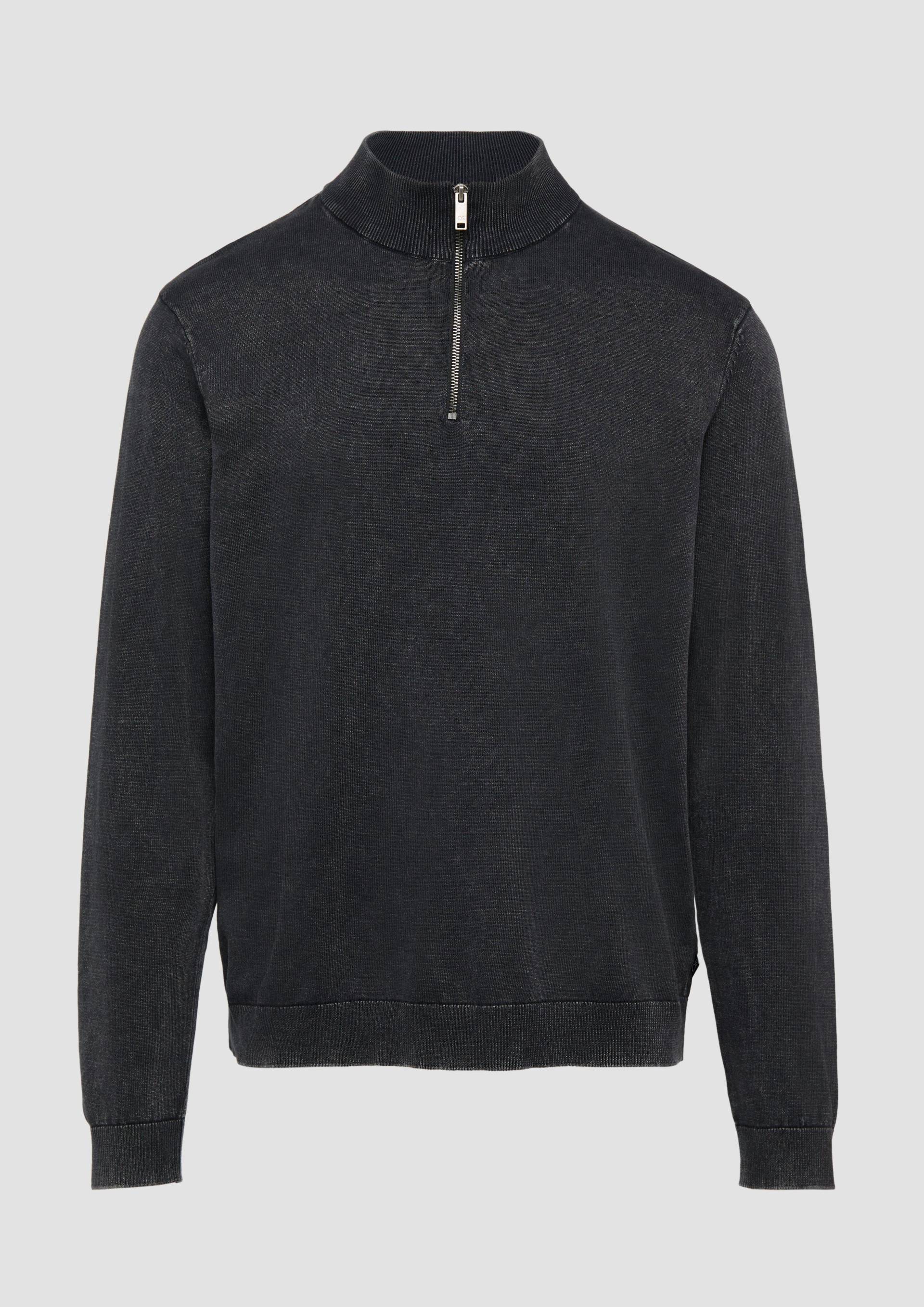 QS - Gewaschener Baumwollpullover mit Reißverschlusskragen, Herren, schwarz von QS
