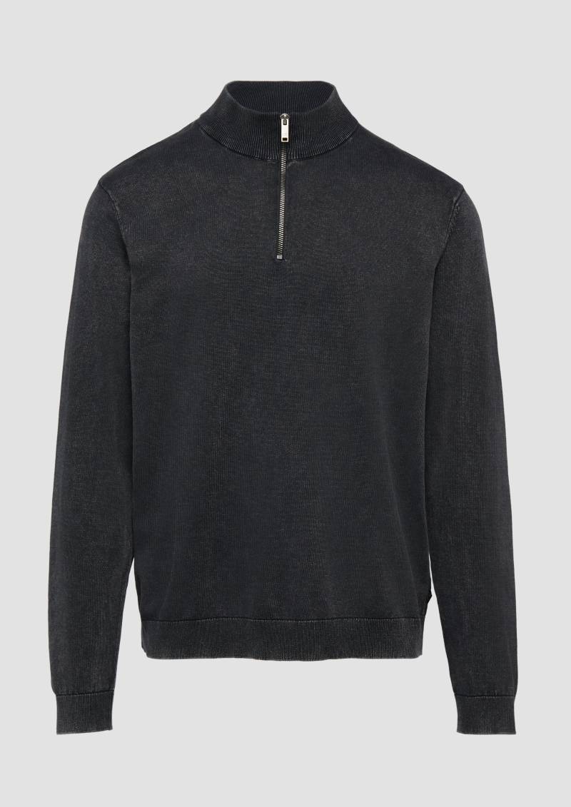 QS - Gewaschener Baumwollpullover mit Reißverschlusskragen, Herren, schwarz von QS