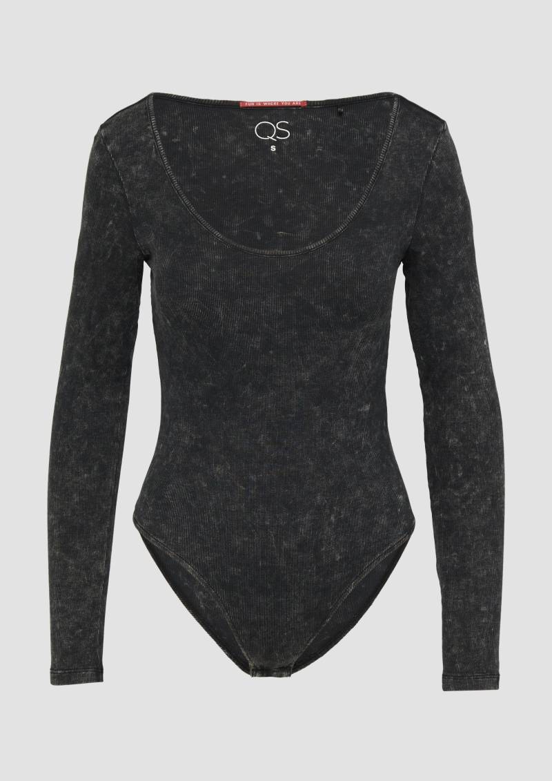 QS - Gewaschener Body mit Rippstruktur, Damen, schwarz von QS