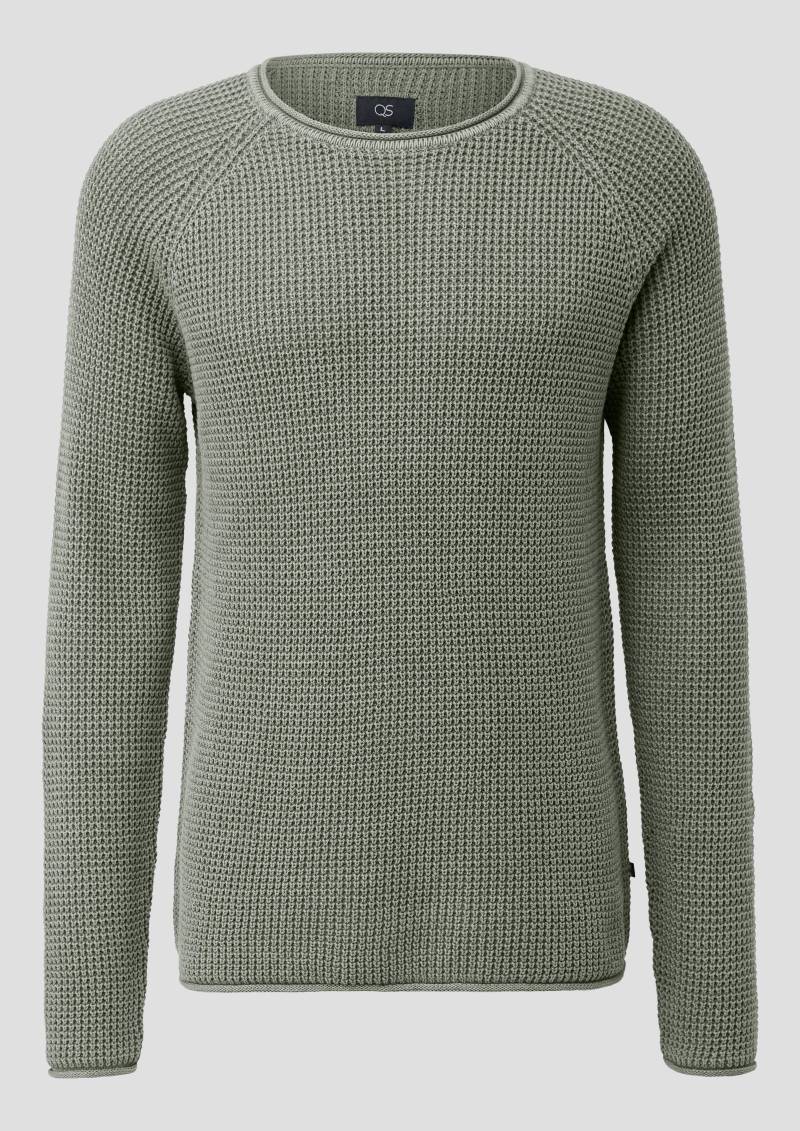 QS - Grobstrickpullover mit Wascheffekt und Rollkante, Herren, Grün von QS