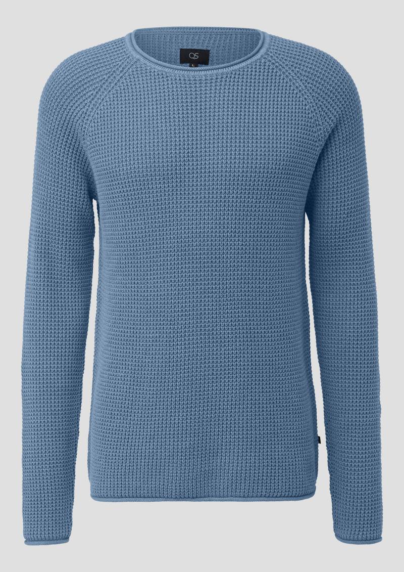 QS - Grobstrickpullover mit Wascheffekt und Rollkante, Herren, blau von QS