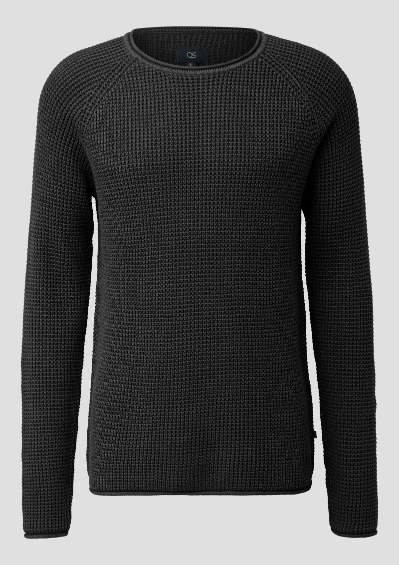 QS - Grobstrickpullover mit Wascheffekt und Rollkante, Herren, schwarz von QS