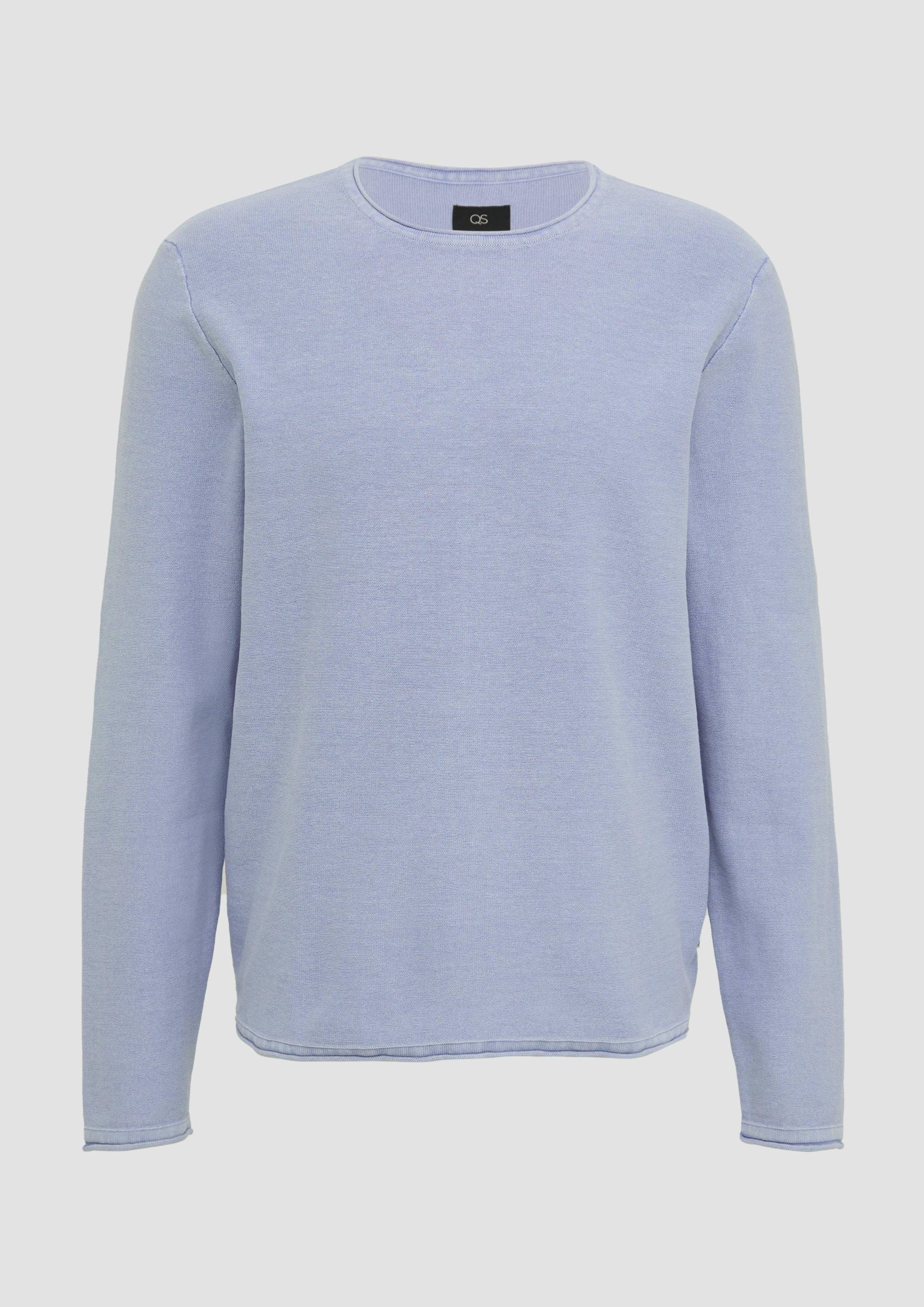 QS - Gewaschener Strickpullover mit Rollkante, Herren, blau von QS