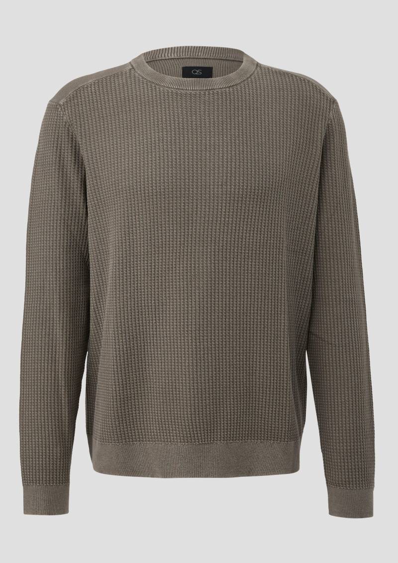 QS - Gewaschener Strickpullover mit Strukturmuster, Herren, Grün von QS