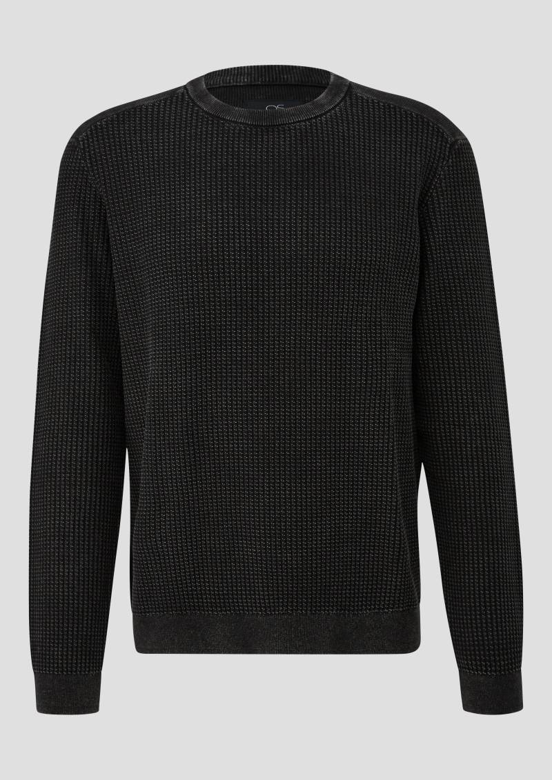 QS - Gewaschener Strickpullover mit Strukturmuster, Herren, schwarz von QS