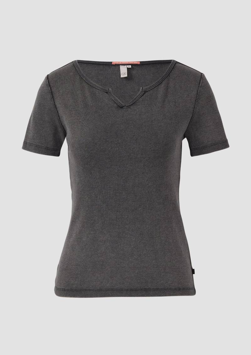 QS - Gewaschenes Ripp-Shirt im Slim Fit, Damen, schwarz QS - Gewaschenes Ripp-Shirt im Slim Fit, Damen, schwarz von QS