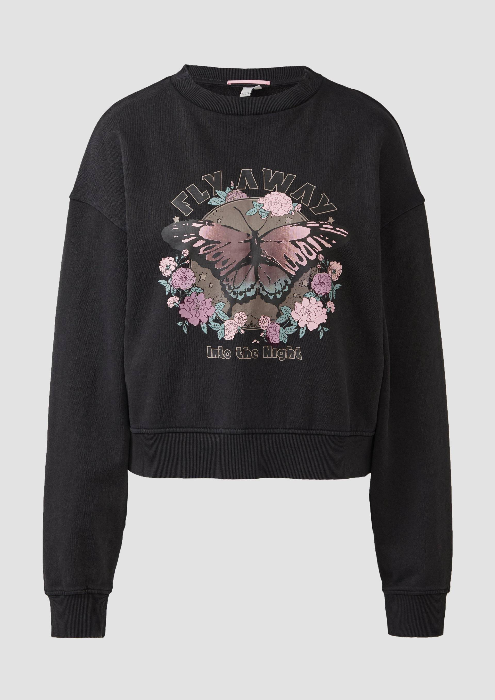 QS - Gewaschenes Sweatshirt mit Frontprint, Damen, schwarz von QS
