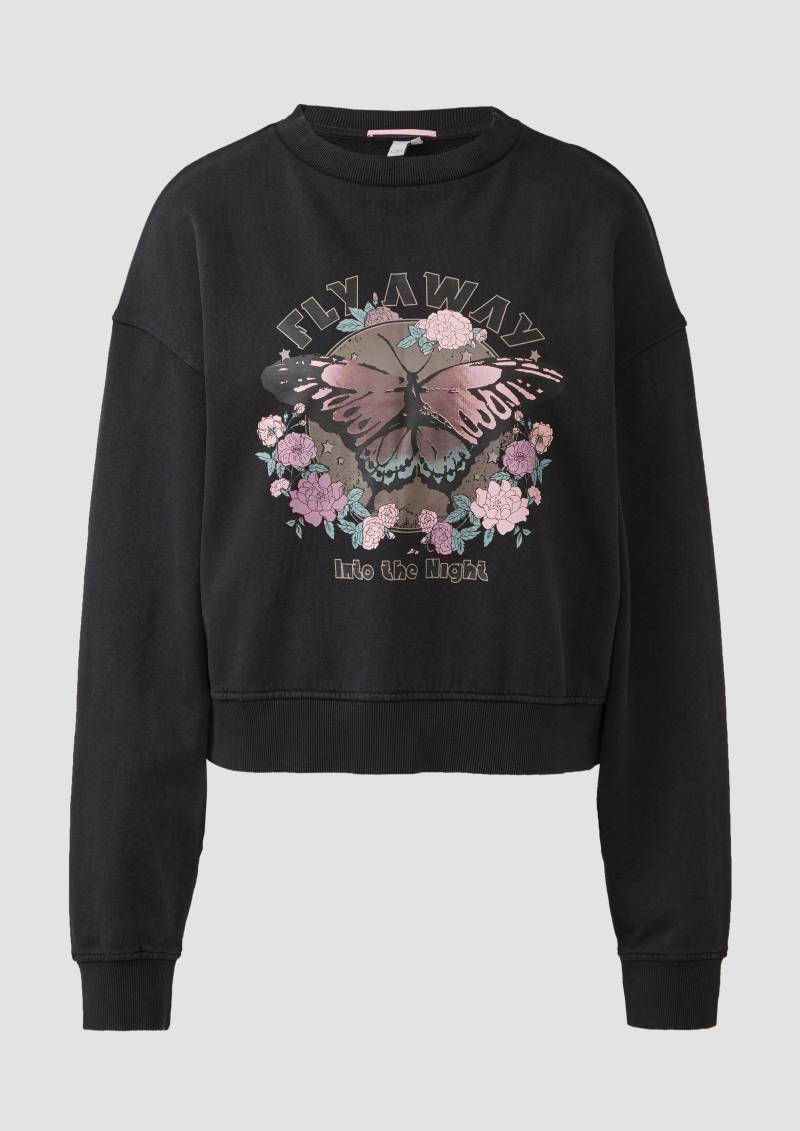 QS - Gewaschenes Sweatshirt mit Frontprint, Damen, schwarz von QS