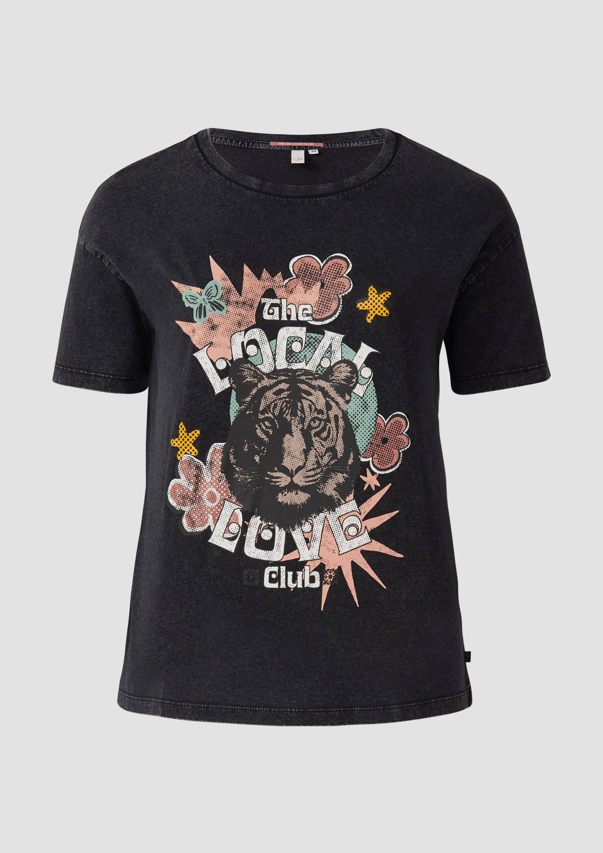 QS - Gewaschenes T-Shirt im Oversized Fit, Damen, schwarz von QS