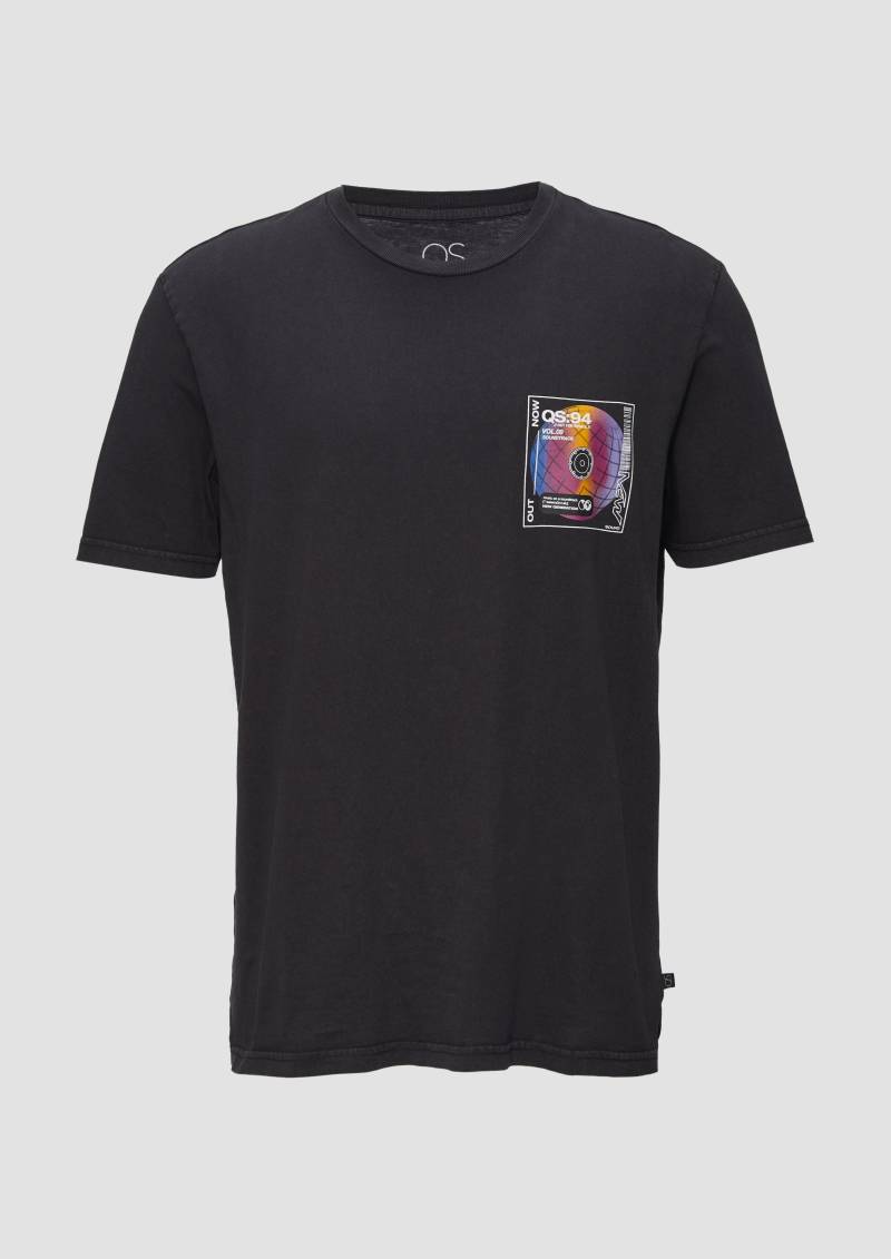 QS - Gewaschenes T-Shirt mit Front- und Rückenprint, Herren, schwarz von QS