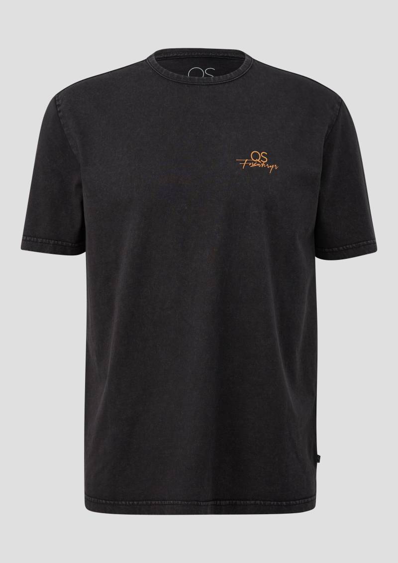 QS - Gewaschenes T-Shirt mit Front- und Rückenprint, Herren, schwarz von QS