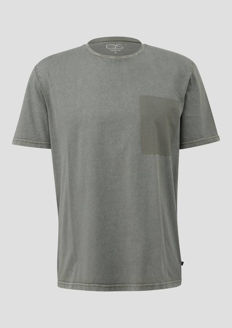 QS - Gewaschenes T-Shirt mit Kontrast-Detail, Herren, Grün von QS