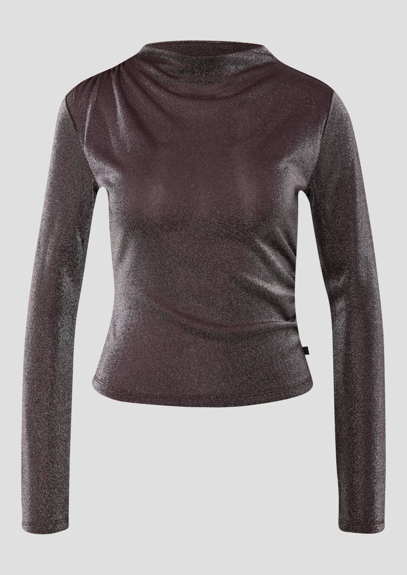 QS - Glitzershirt mit seitlicher Raffung, Damen, lila von QS