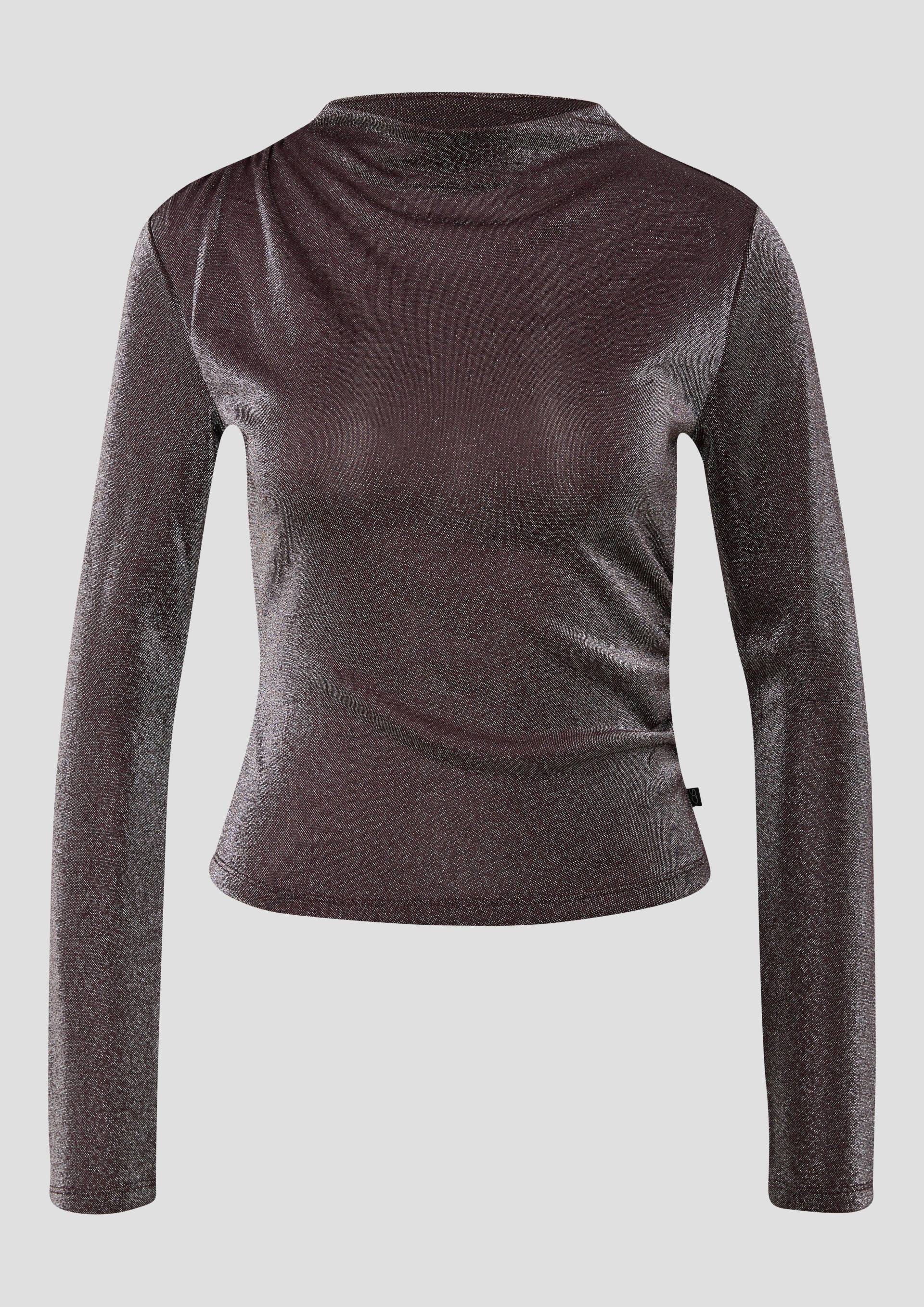 QS - Glitzershirt mit seitlicher Raffung, Damen, lila von QS