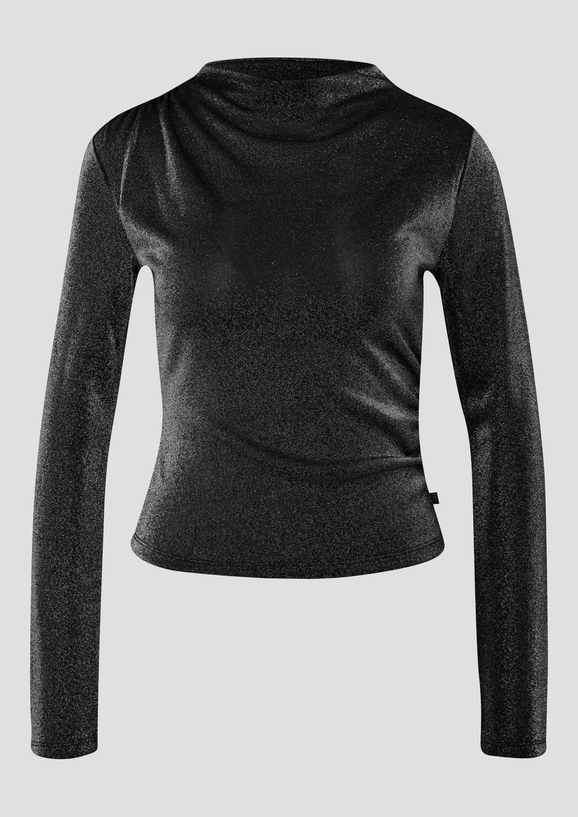 QS - Glitzershirt mit seitlicher Raffung, Damen, schwarz von QS