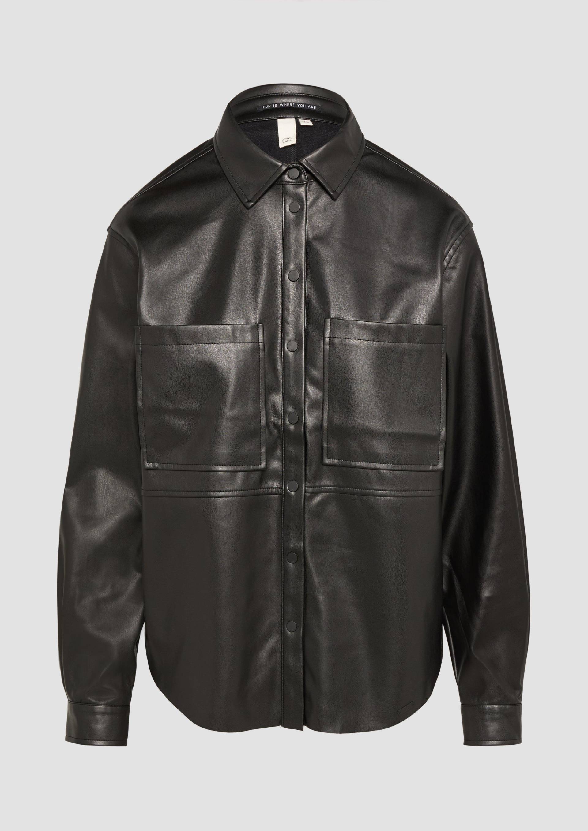 QS - Hemdbluse in Lederoptik, Damen, schwarz von QS