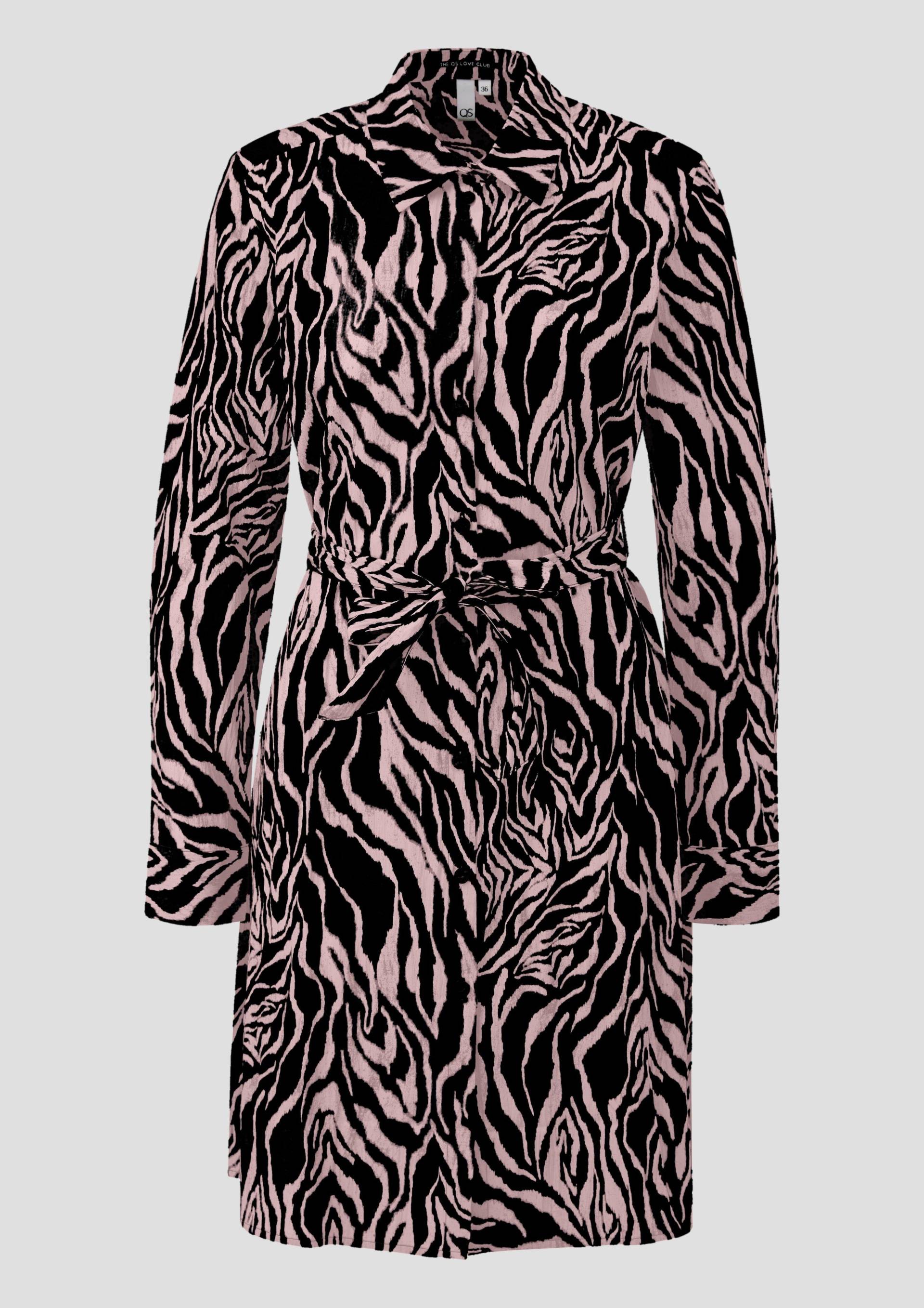 QS - Hemdblusenkleid mit Taillengürtel und All-over-Print, Damen, schwarz|pink von QS
