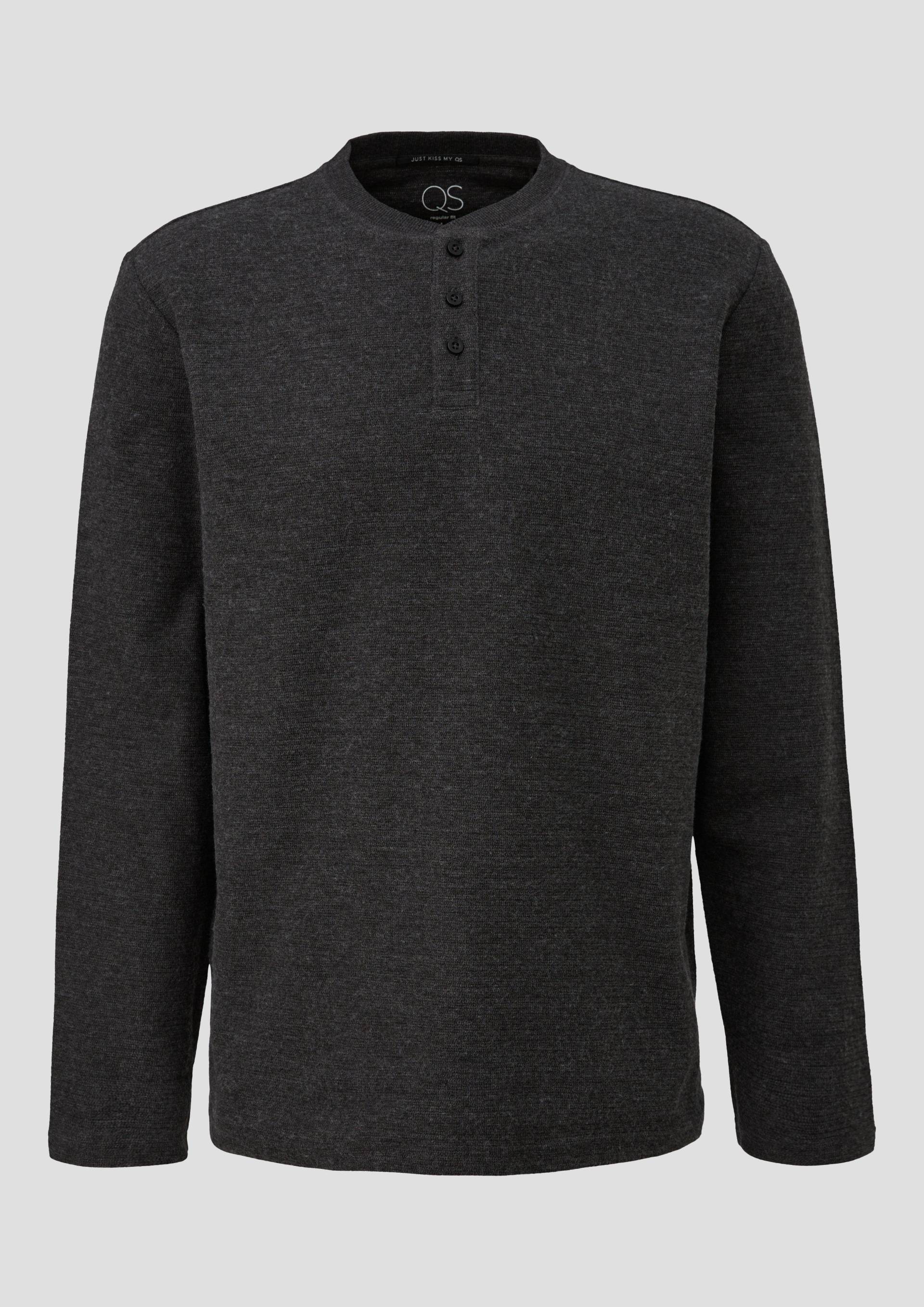 QS - Henley Longsleeve in Strukturjersey, Herren, schwarz von QS