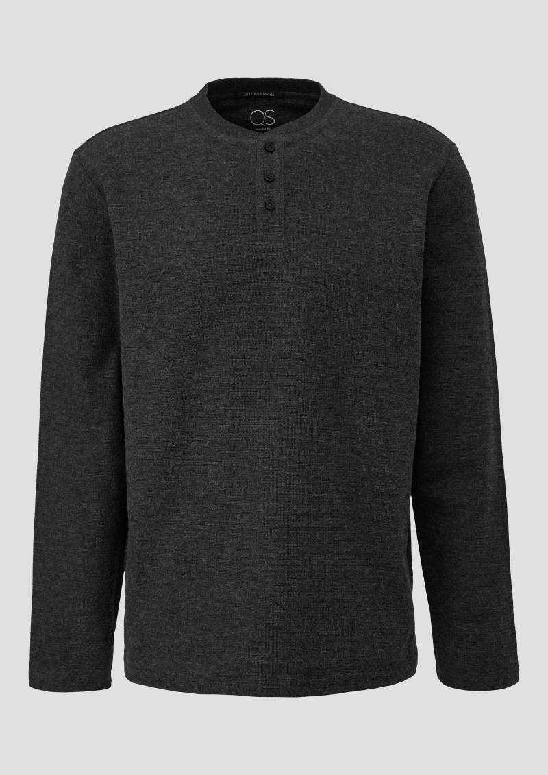 QS - Henley Longsleeve in Strukturjersey, Herren, schwarz von QS