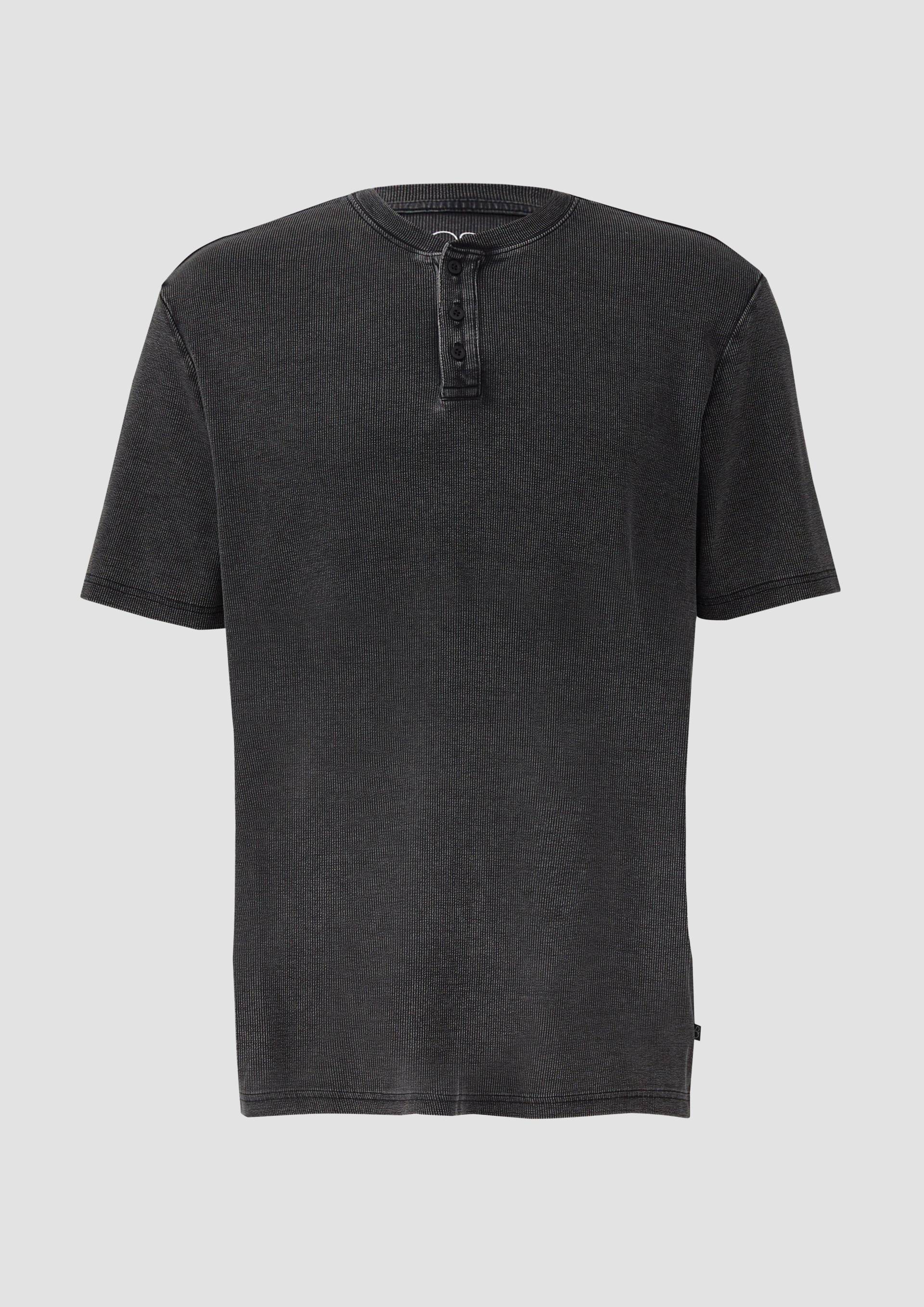 QS - Henley Shirt mit Rippstruktur, Herren, schwarz von QS