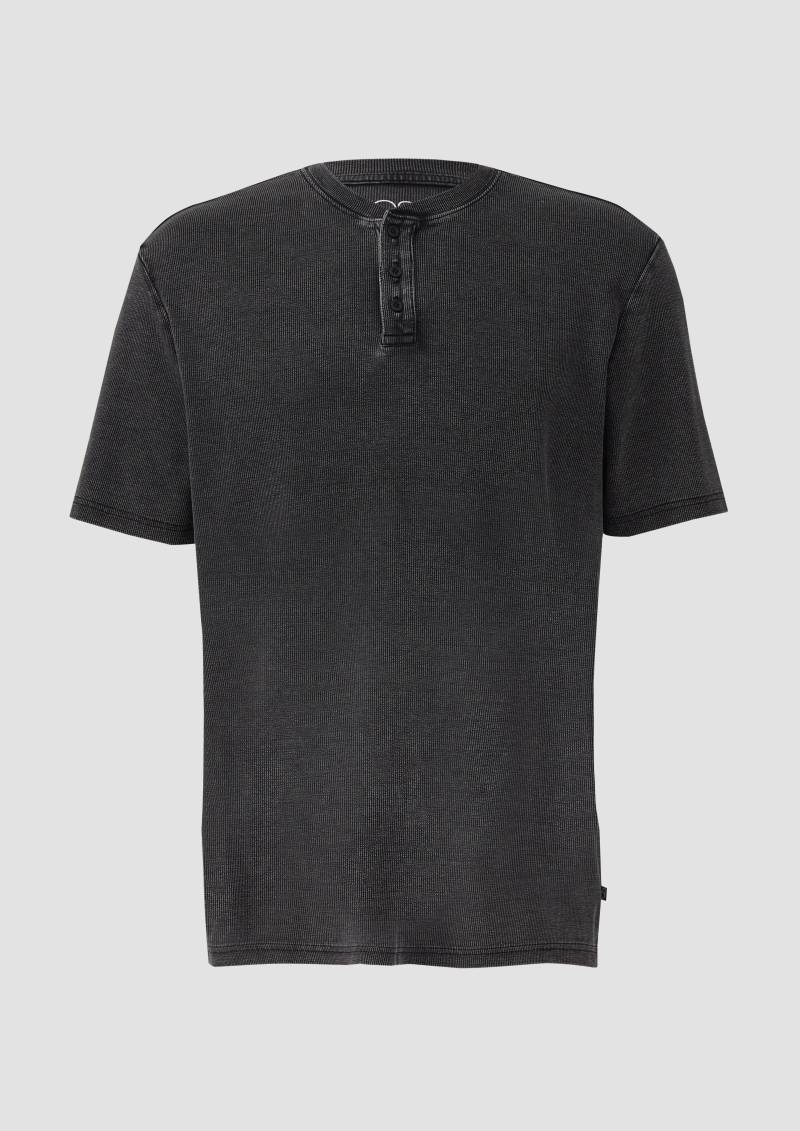 QS - Henley Shirt mit Rippstruktur, Herren, schwarz von QS