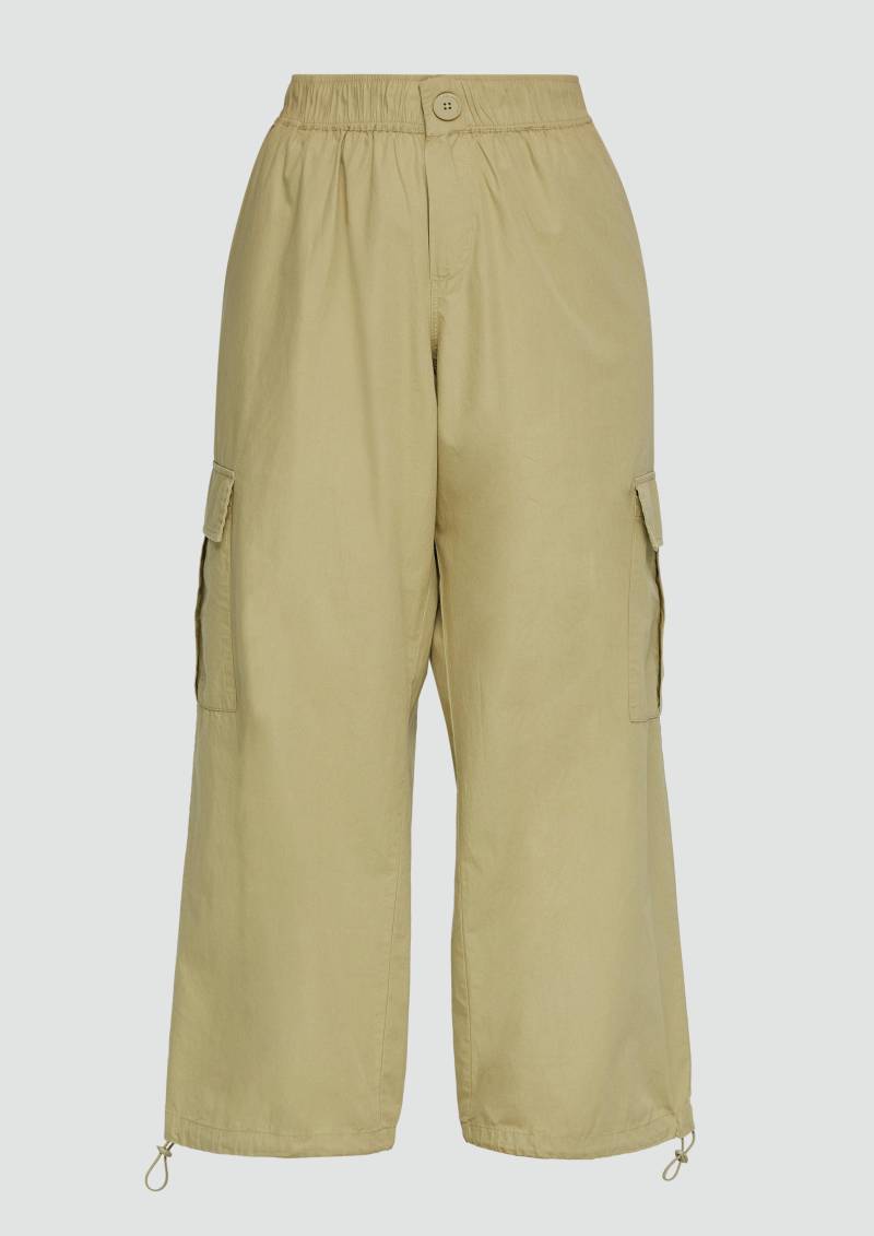QS - Wide Leg-Hose mit Cargotaschen und angedeutetem Verschluss, Damen, grün von QS