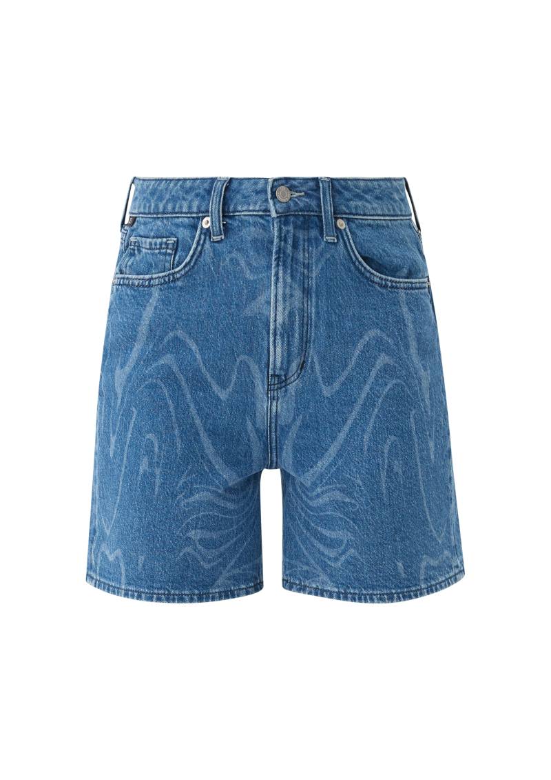 QS - Jeans-Shorts Mom / Relaxed Fit / High Rise / Straight Leg / Allover-Muster, Damen, blau von QS