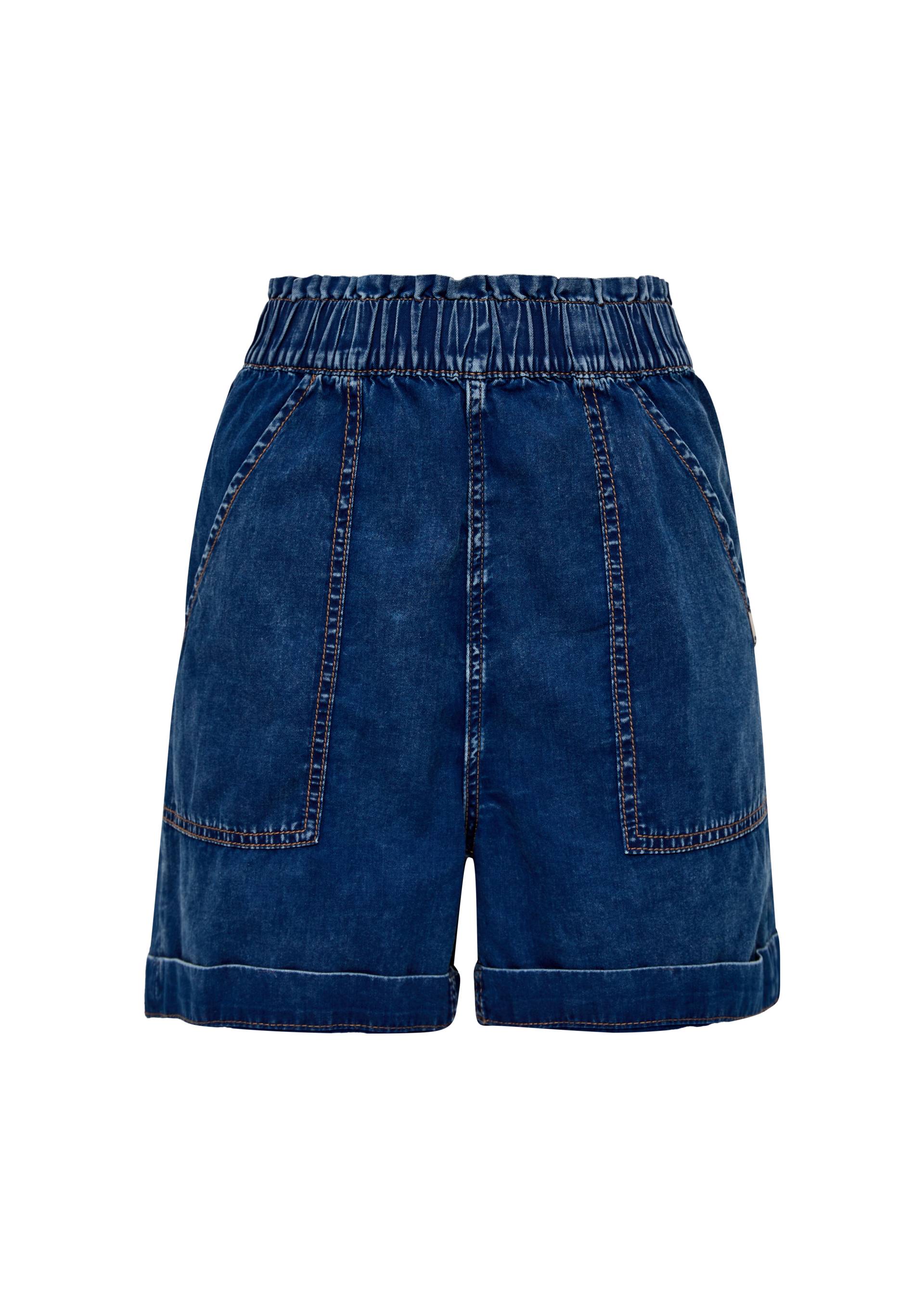 QS - Jeans-Shorts Paper Bag / Relaxed Fit / High Rise / Semi Wide Leg, Damen, blau von QS