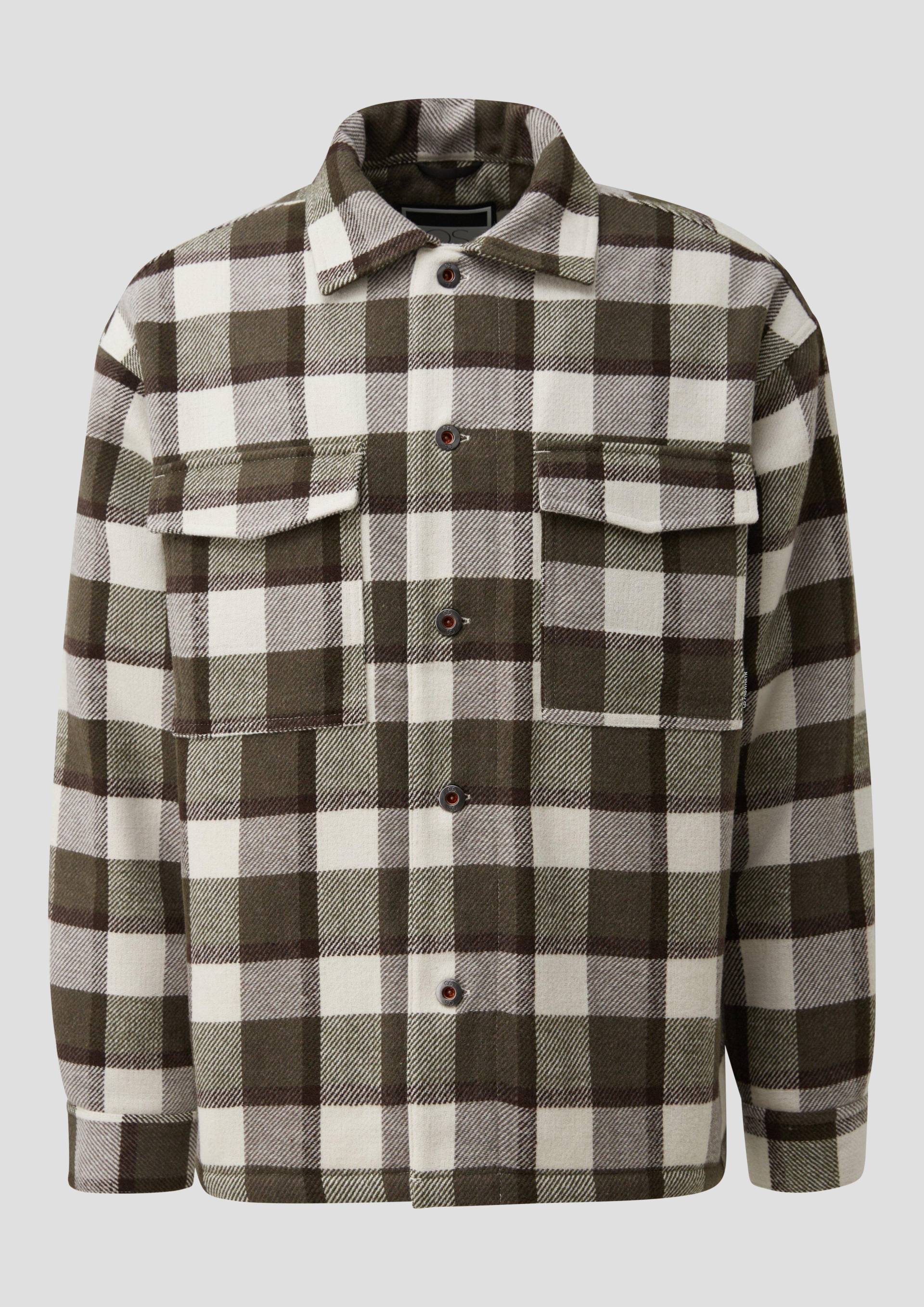 QS - Karierte Hemdjacke mit Teddyfutter, Herren, creme|olive von QS