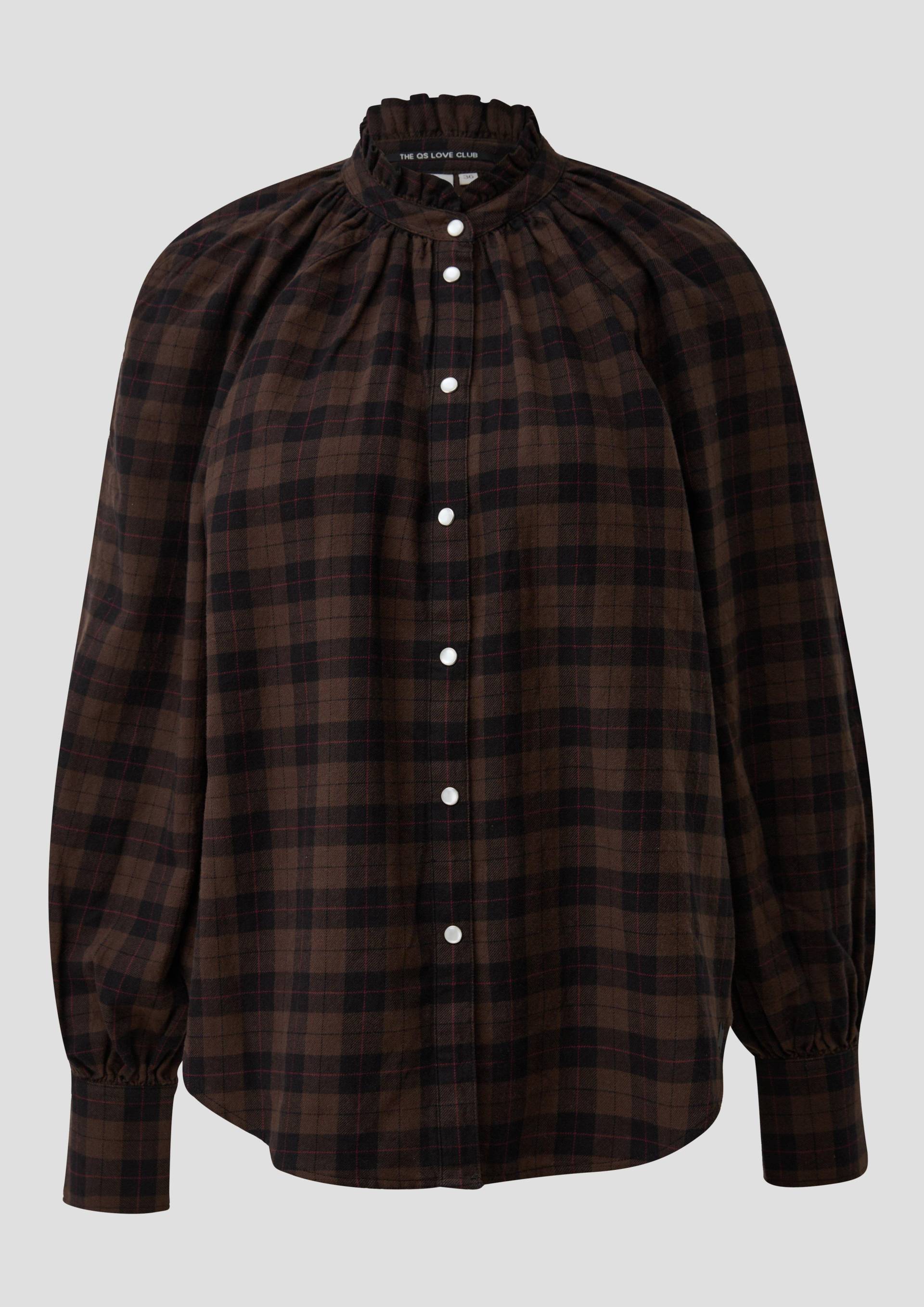 QS - Karobluse mit Raglanärmel und Rüsche am Stehkragen, Damen, braun|schwarz von QS