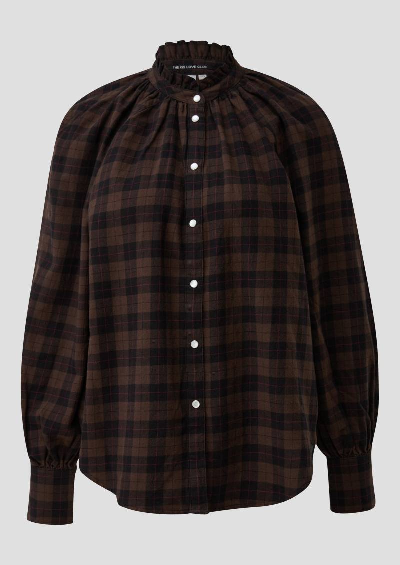 QS - Karobluse mit Raglanärmel und Rüsche am Stehkragen, Damen, braun|schwarz von QS