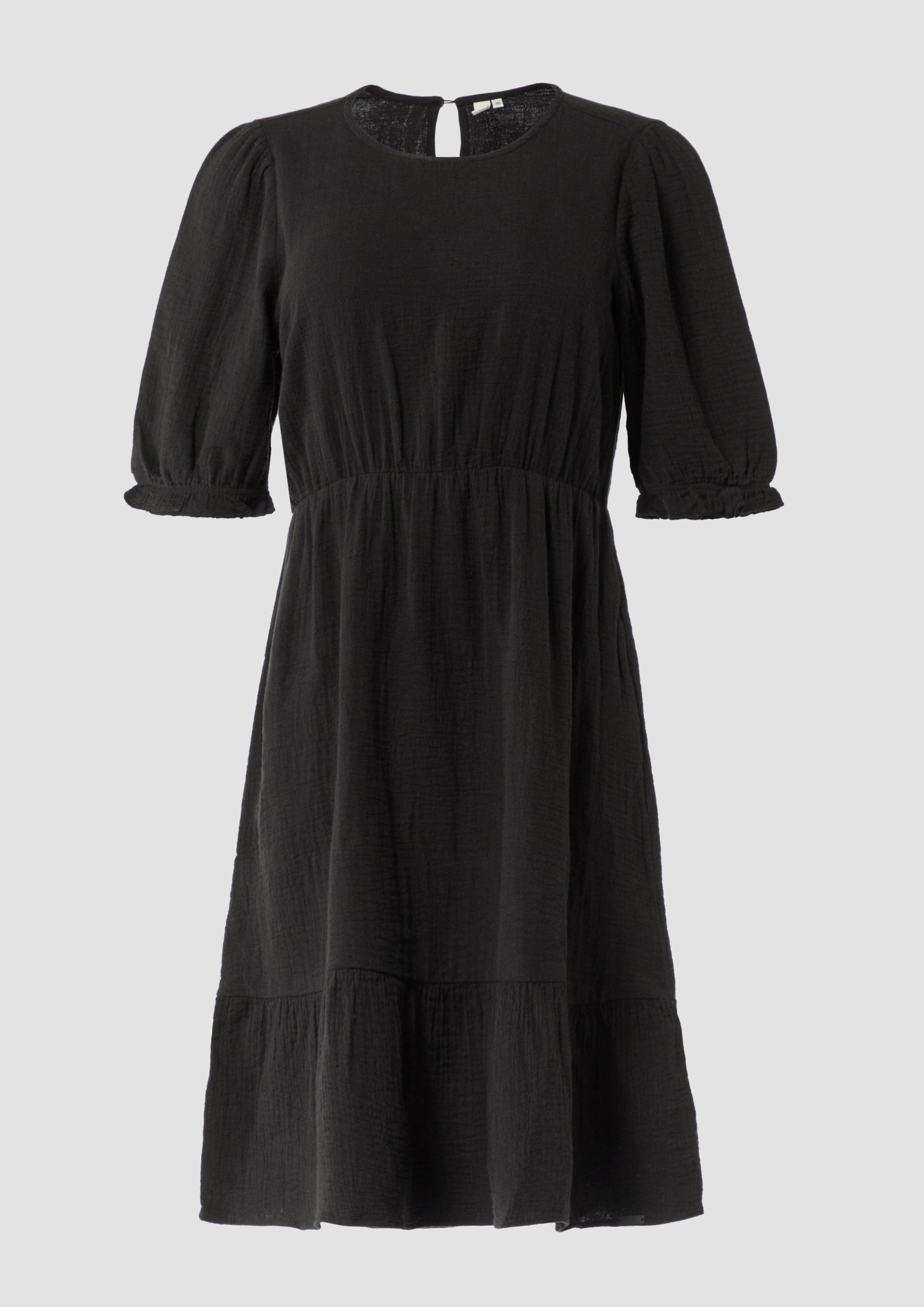 QS - Kurzes Baumwoll-Kleid mit Raffungen und elastischen Bündchen, Damen, schwarz QS - Kurzes Baumwoll-Kleid mit Raffungen und elastischen Bündchen, Damen, schwarz von QS