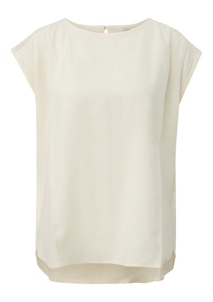 QS Kurzarmbluse Bluse Lockere Viskosebluse mit Spitzeneinsatz von QS