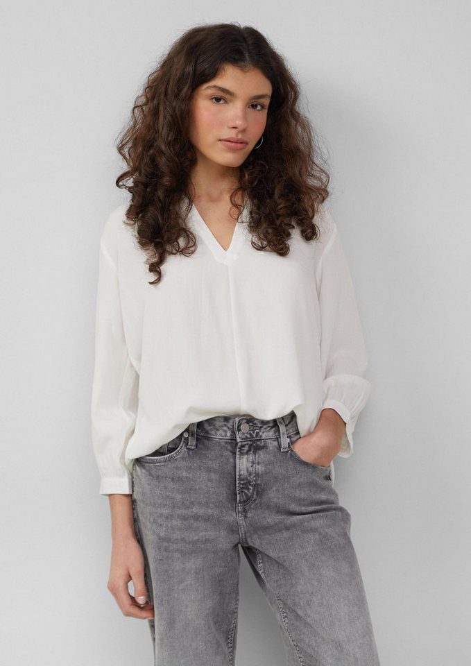 QS Kurzarmbluse Bluse Viskose-Bluse mit Raffung an der Schulter von QS