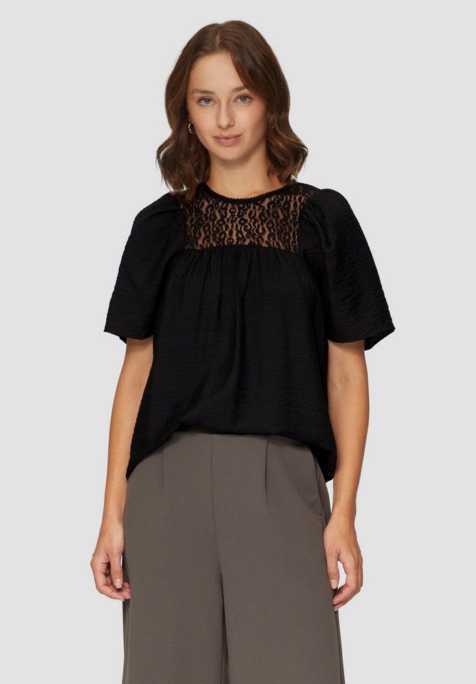 QS Kurzarmbluse Bluse mit Leo-Spitze Raffung von QS