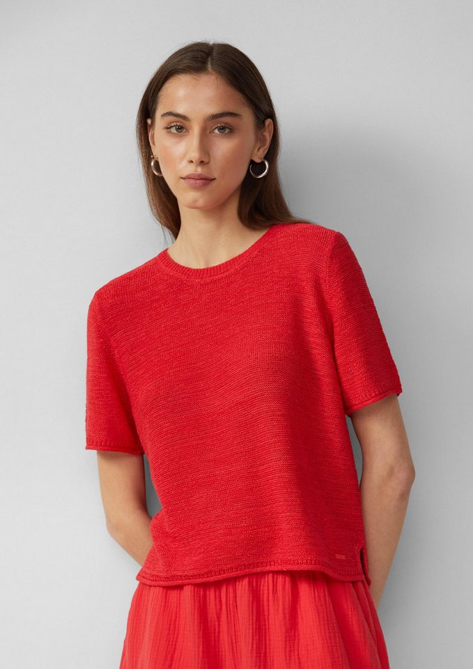 QS Kurzarmpullover Strickpullover Kurzarmpullover aus Bändchengarn von QS