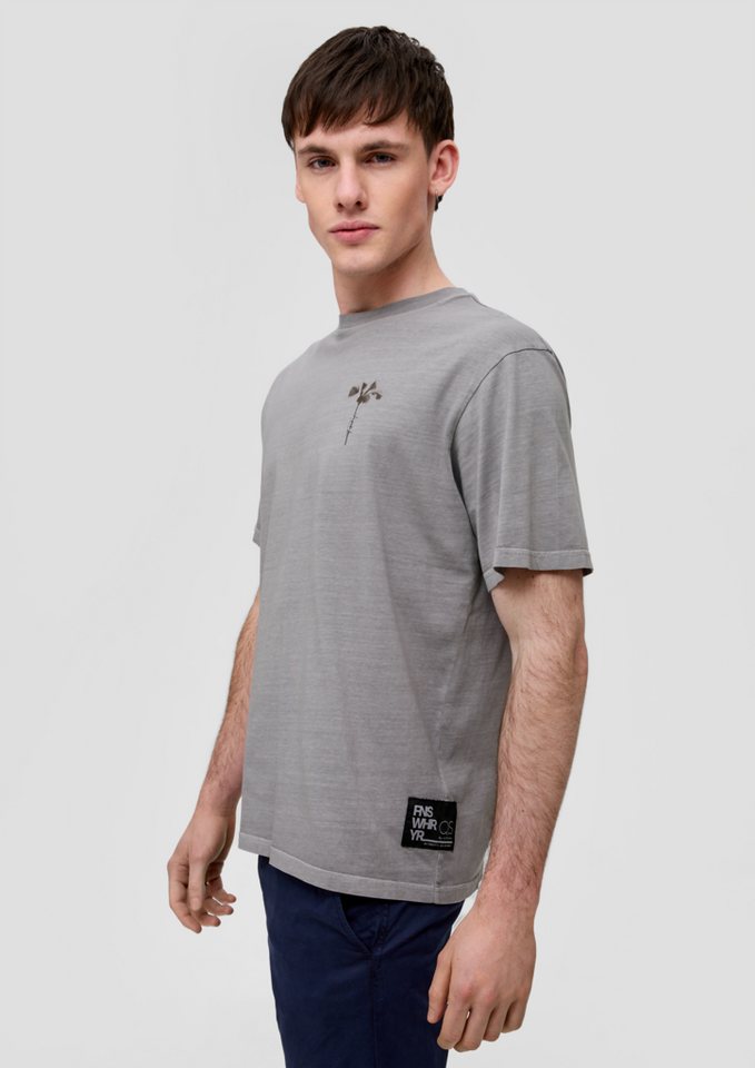 QS Kurzarmshirt Printshirt aus reiner Baumwolle Label-Patch von QS