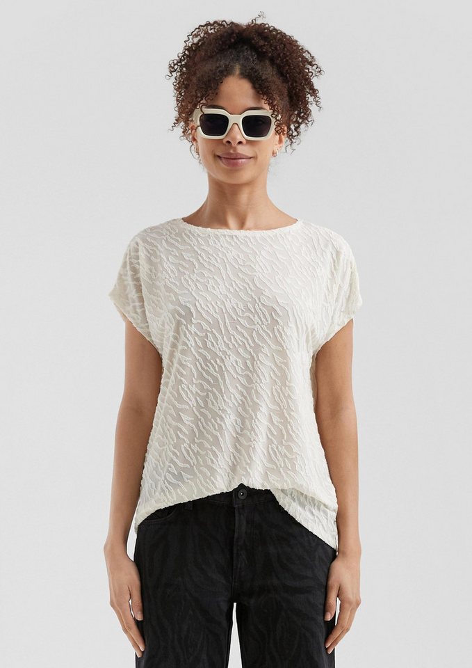 QS Kurzarmshirt T-Shirt Leicht transparentes Oversize-Shirt mit Ausbrennermuster von QS