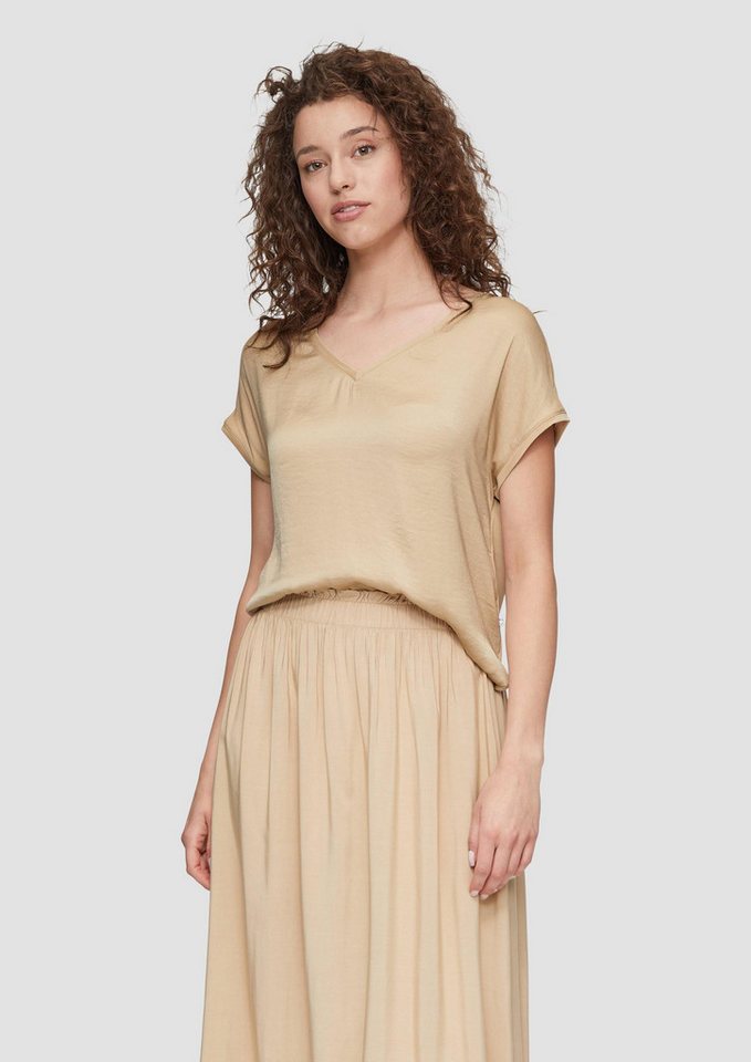 QS Kurzarmshirt T-Shirt Fabricmix-Shirt im Loose Fit mit V-Ausschnitt von QS